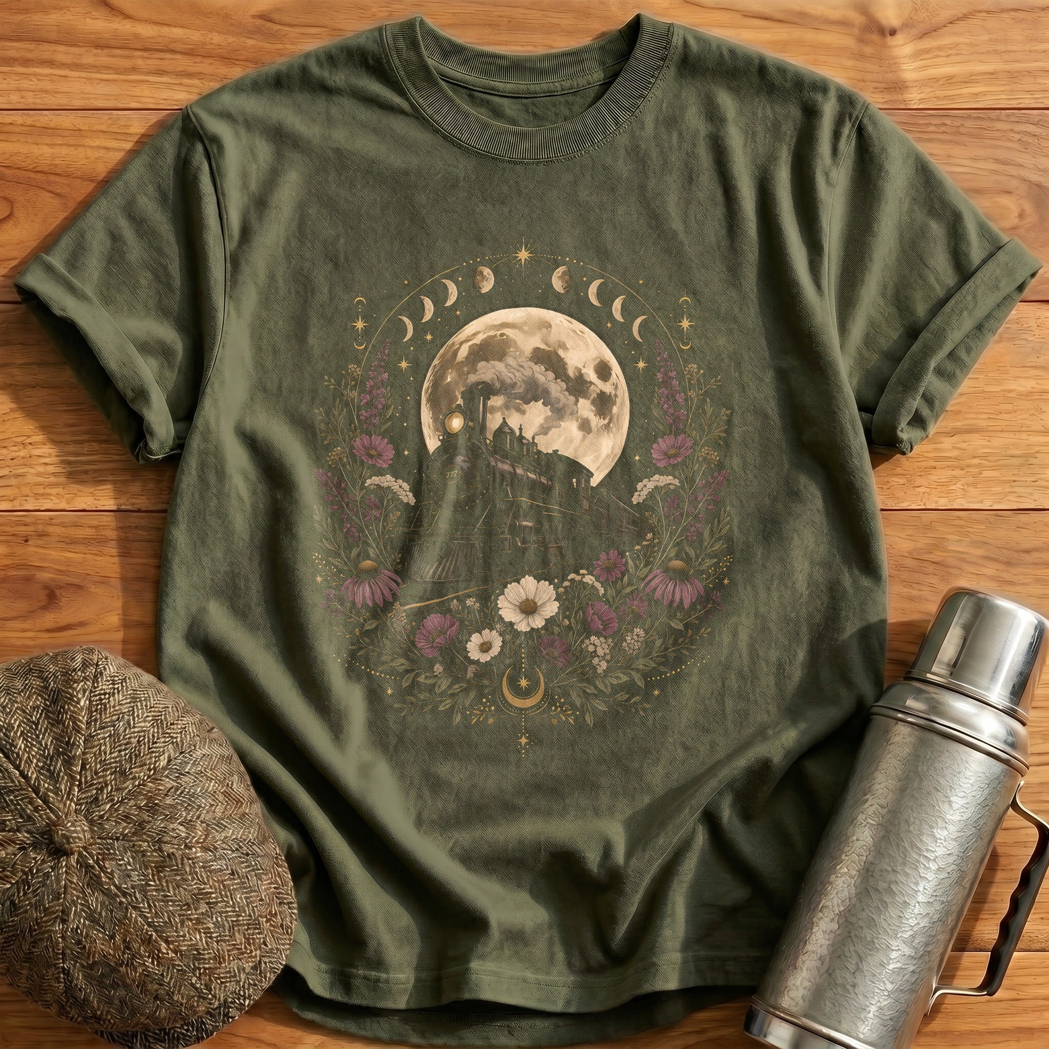 Midnight Train Moon Phases Vintage - Military Green
