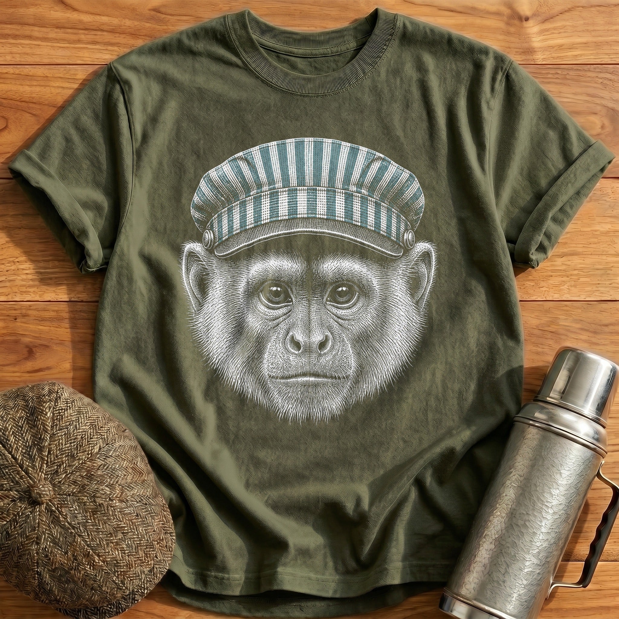 Monkey Driver Soft Teal T-Shirt - Military Green