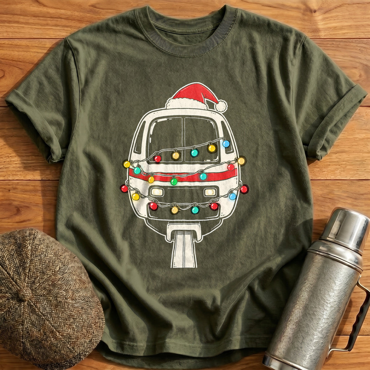 Monorail Christmas Lights 38 T-Shirt - Military Green