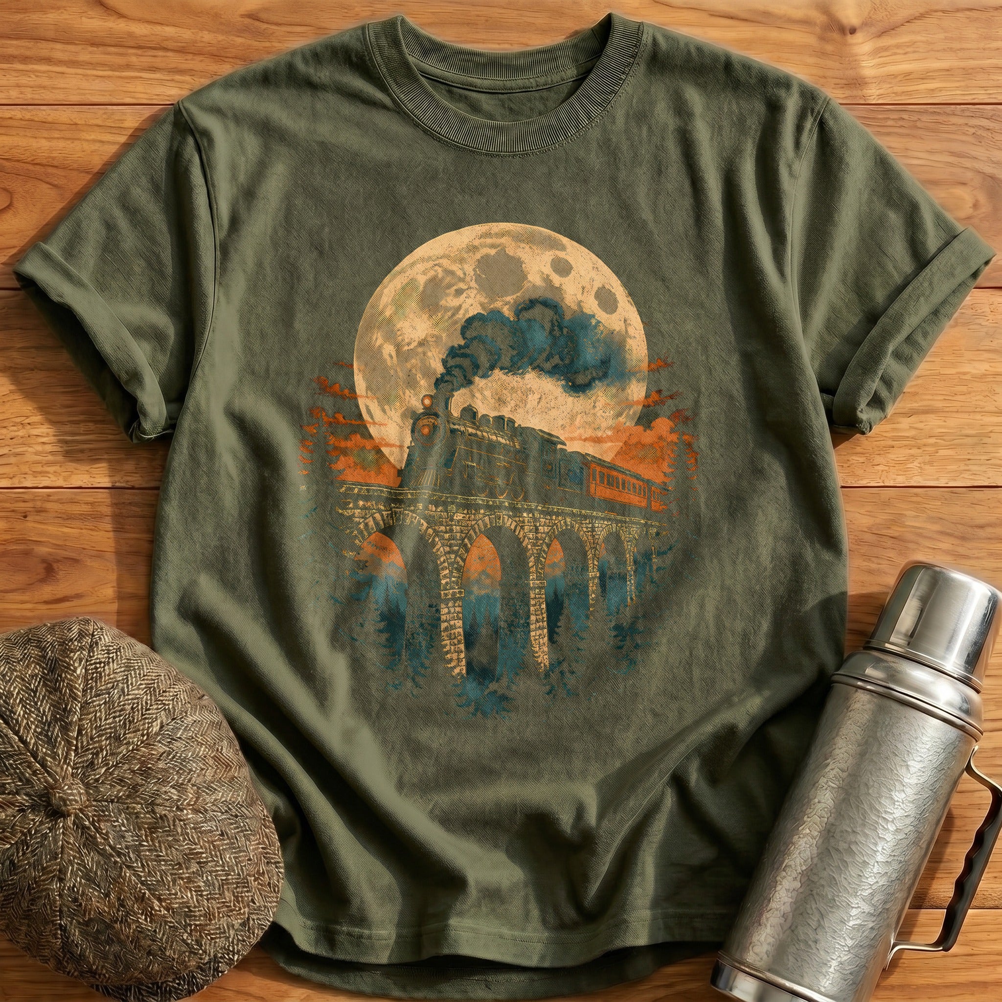 Moonlit Viaduct T-Shirt - Military Green