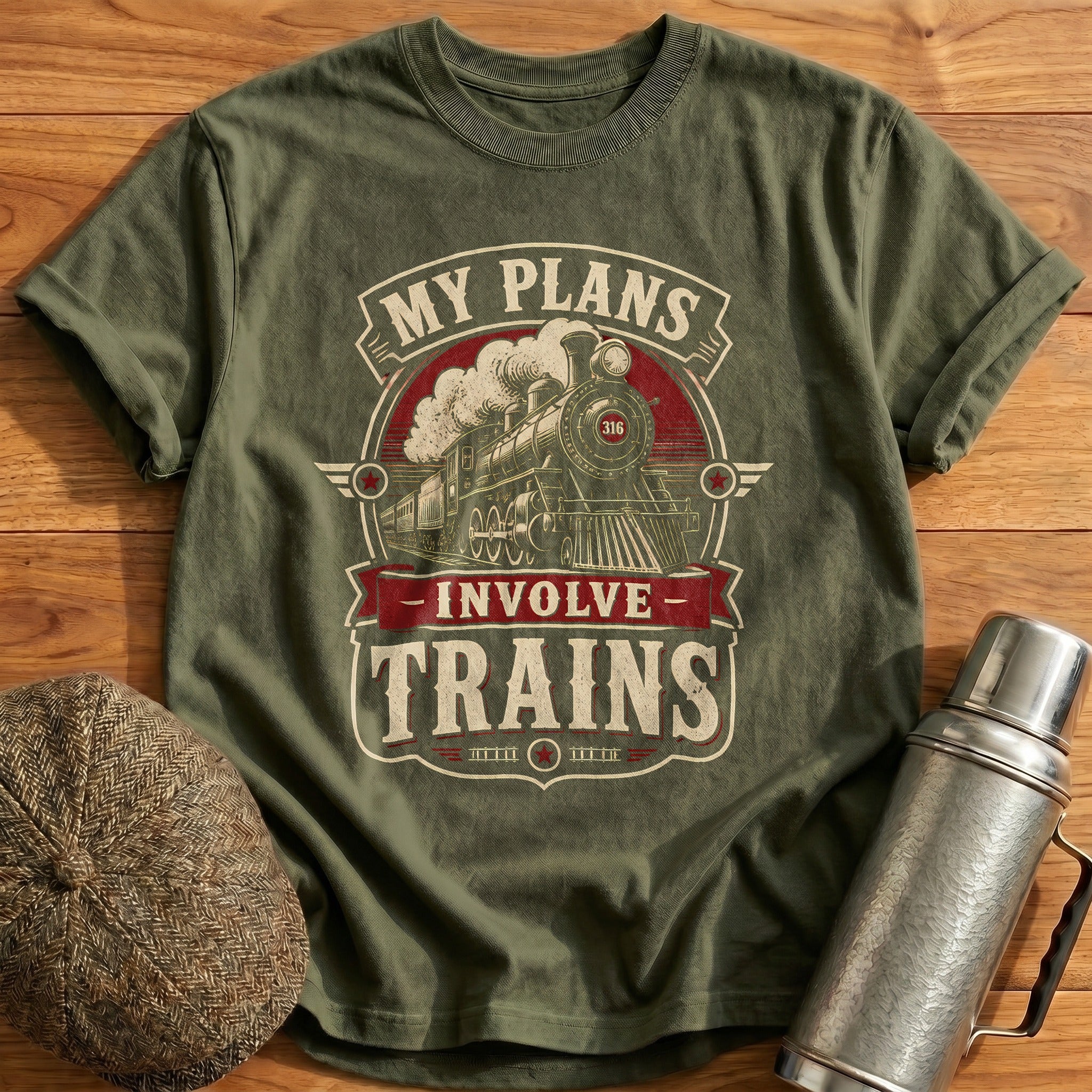 My Plans Involve Trains T-Shirt - Military Green