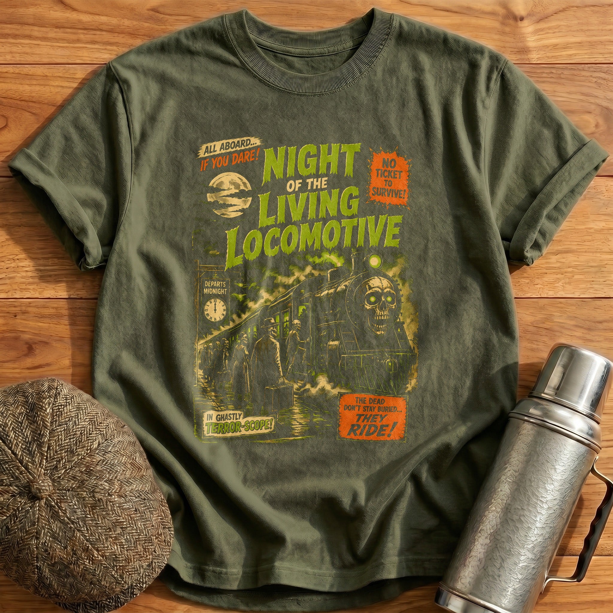 Night Of The Living Locomotive T-Shirt - Military Green