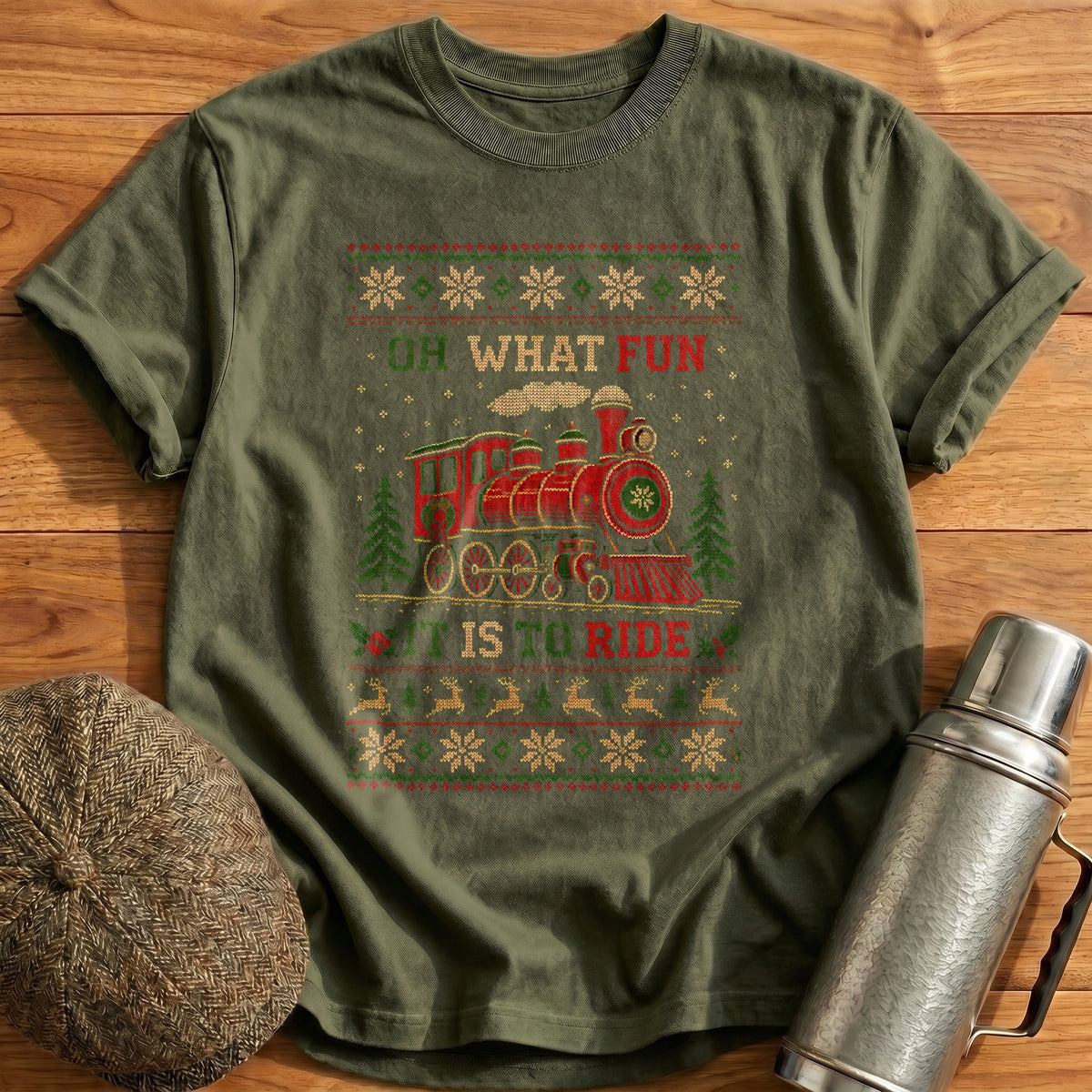 Oh What Fun It Is To Ride 37 T-Shirt - Military Green
