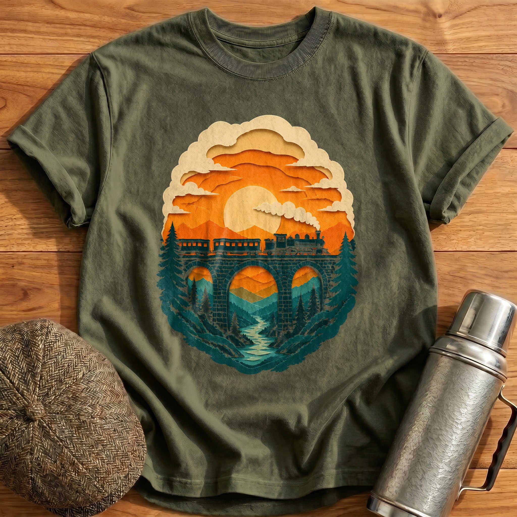 Papercut Viaduct 28 T-Shirt - Military Green