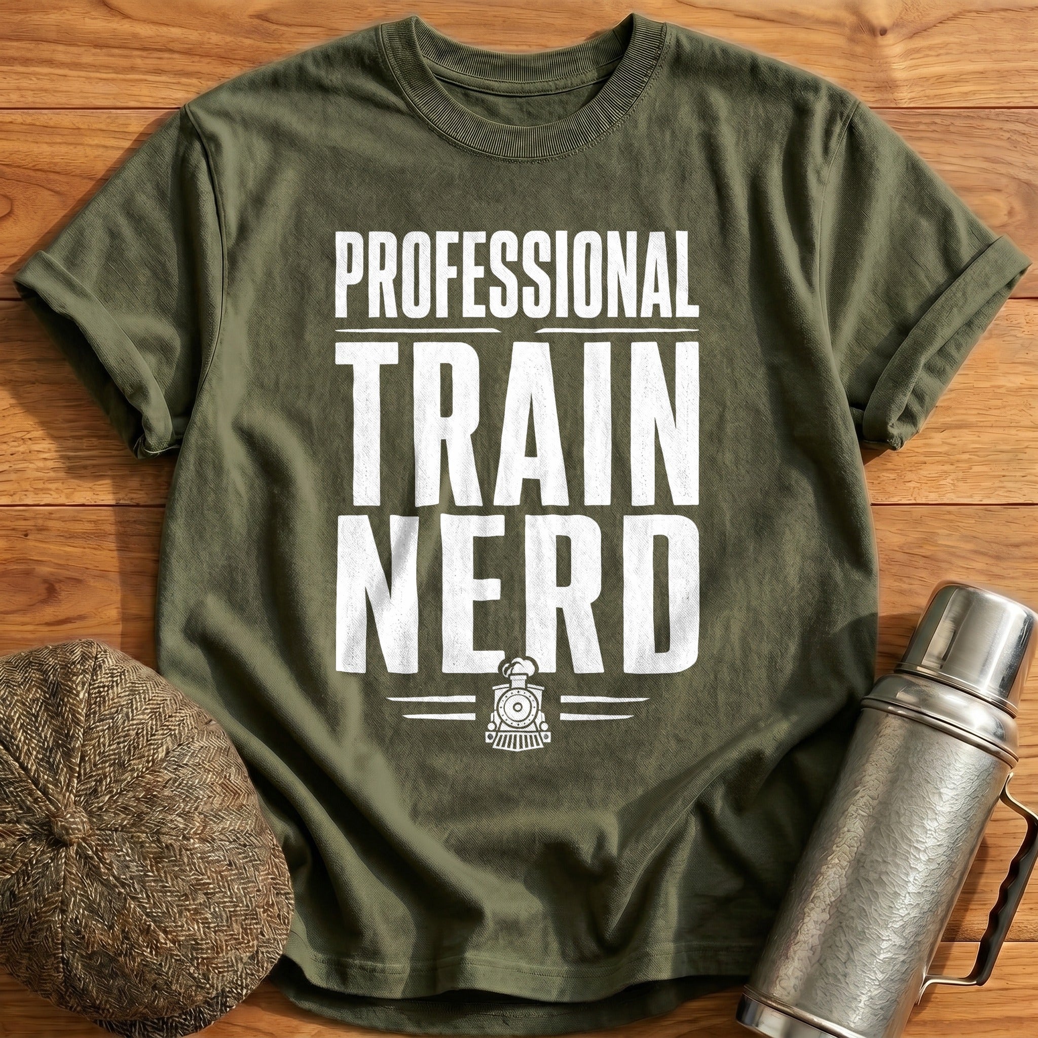 Professional Train Nerd 46 T-Shirt - Military Green