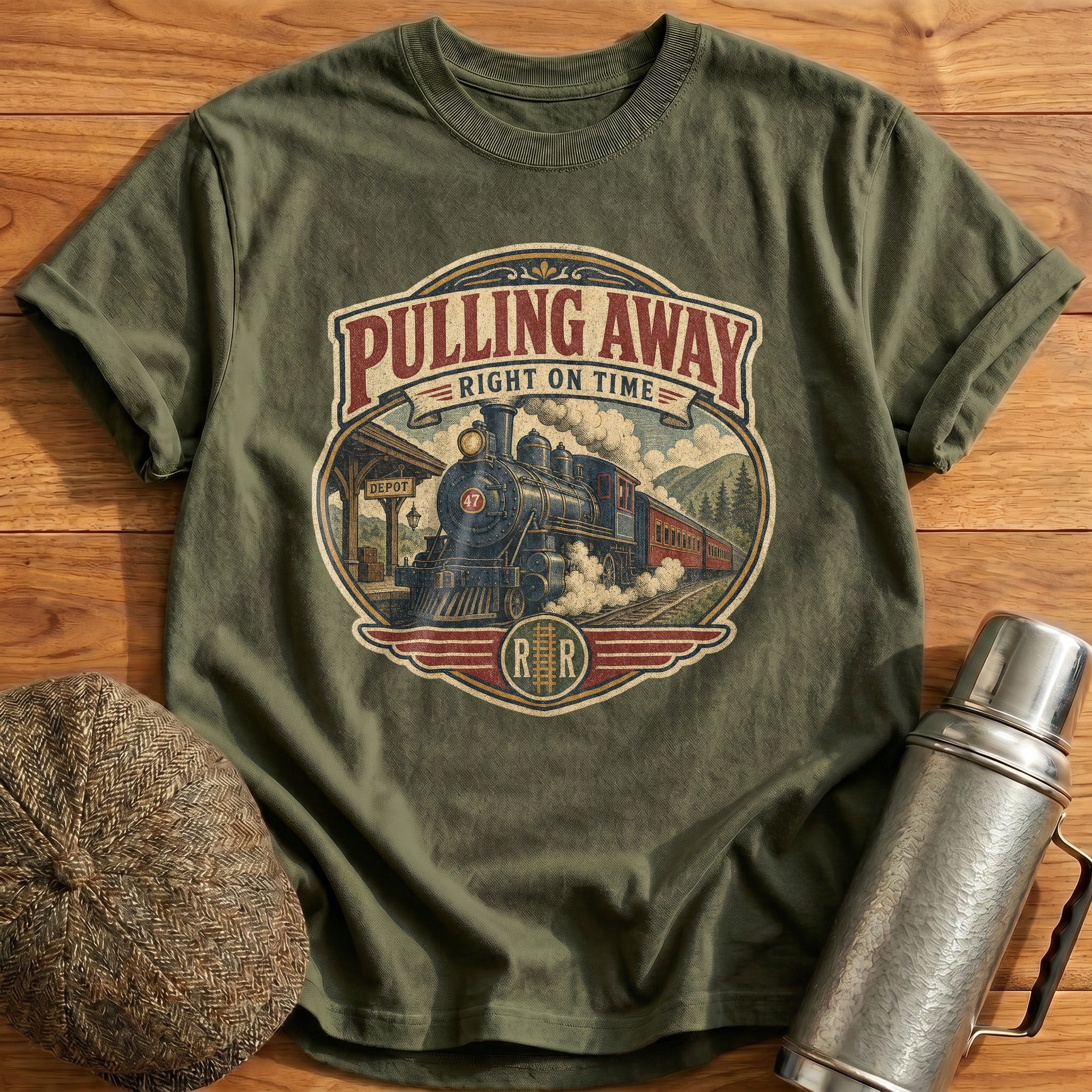 Pulling Away T-Shirt - Military Green