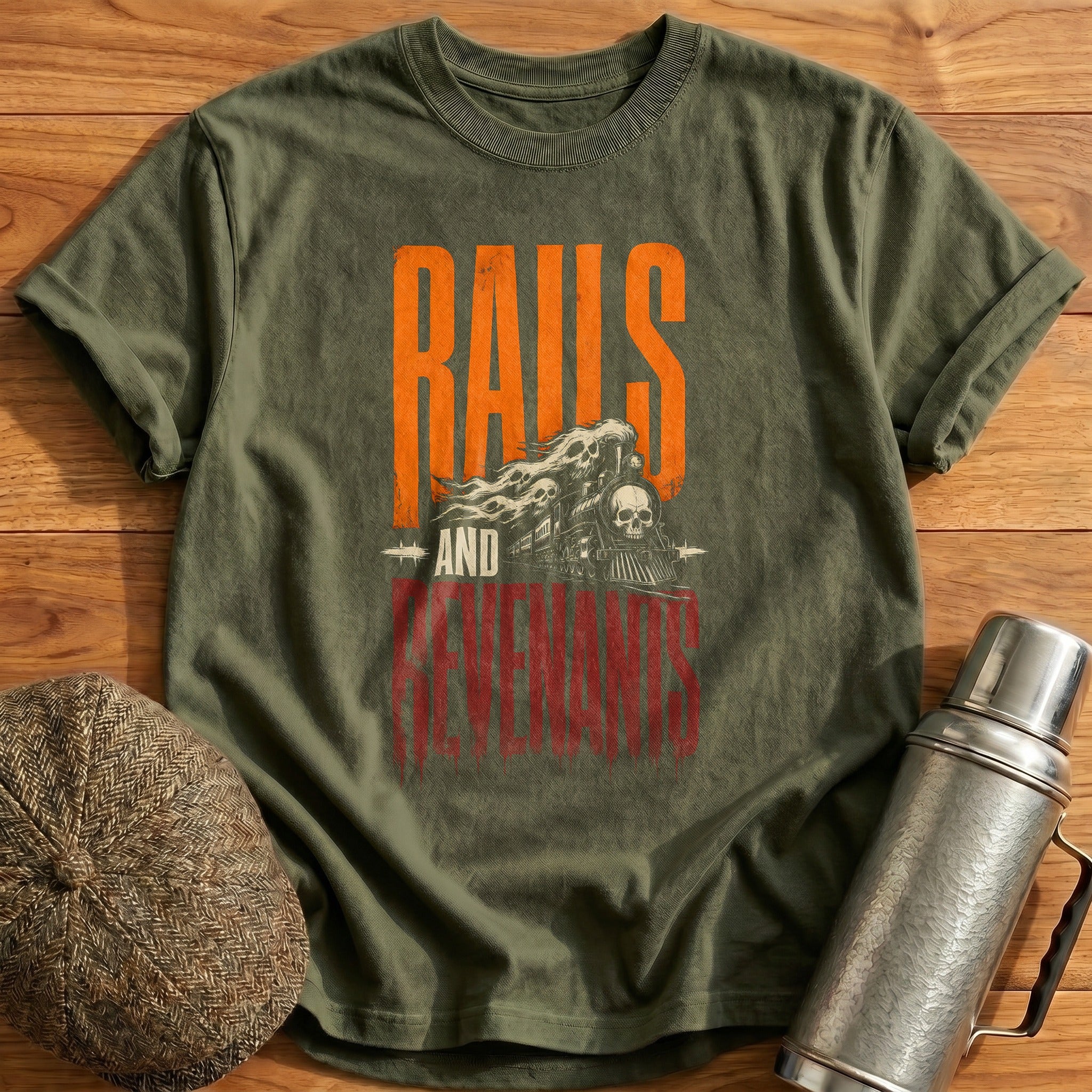 Rails And Revenants T-Shirt - Military Green