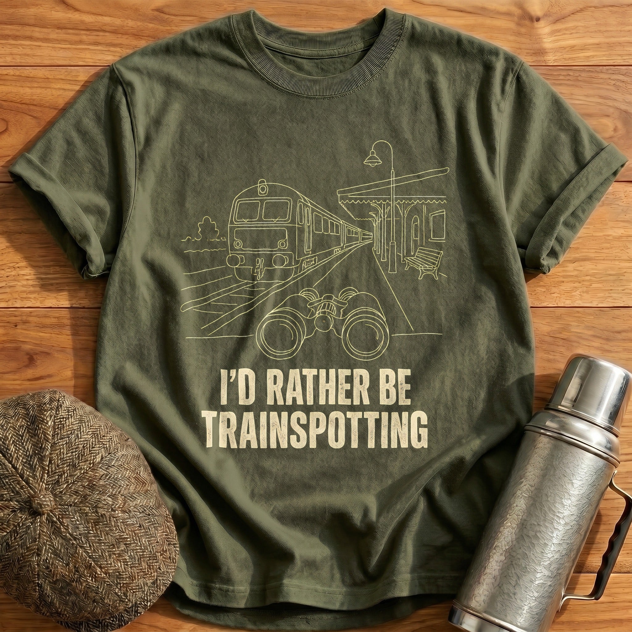 Rather Be Trainspotting 20 T-Shirt - Military Green