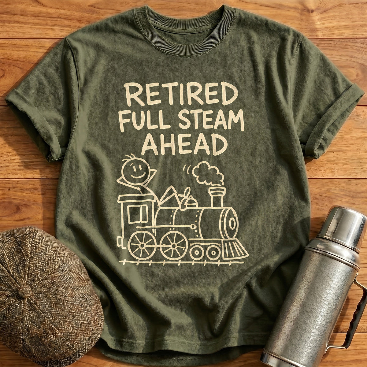 Retired Full Steam Ahead 18 T-Shirt - Military Green