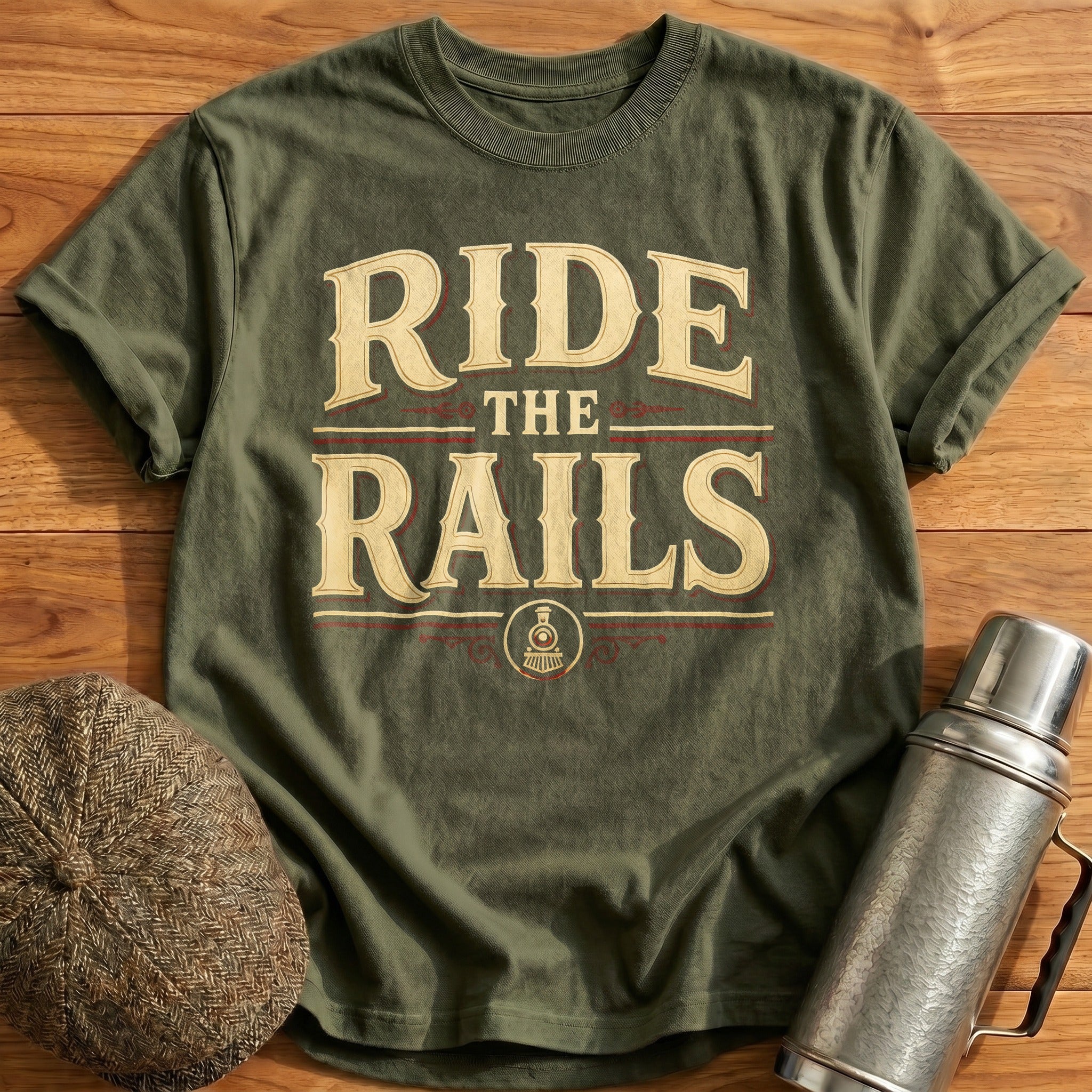 Ride The Rails Train Enthusiast - Military Green