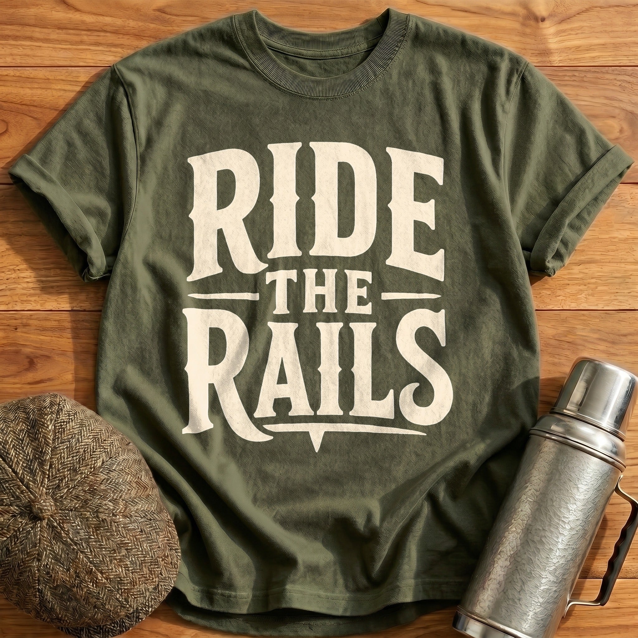 Ride The Rails Train Enthusiast Vintage - Military Green