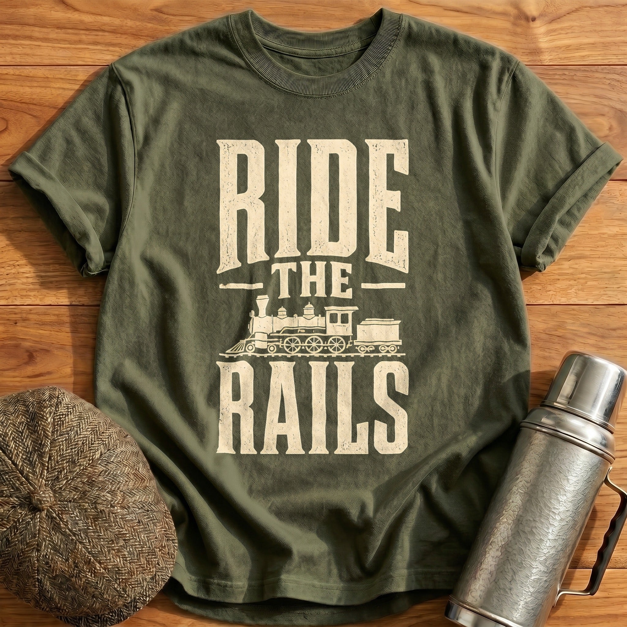 Ride The Rails Train Enthusiast Vintage 2 - Military Green