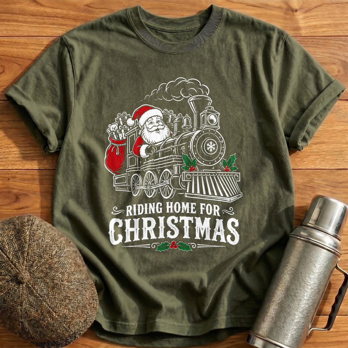 Riding Home For Christmas 36 T-Shirt - Military Green