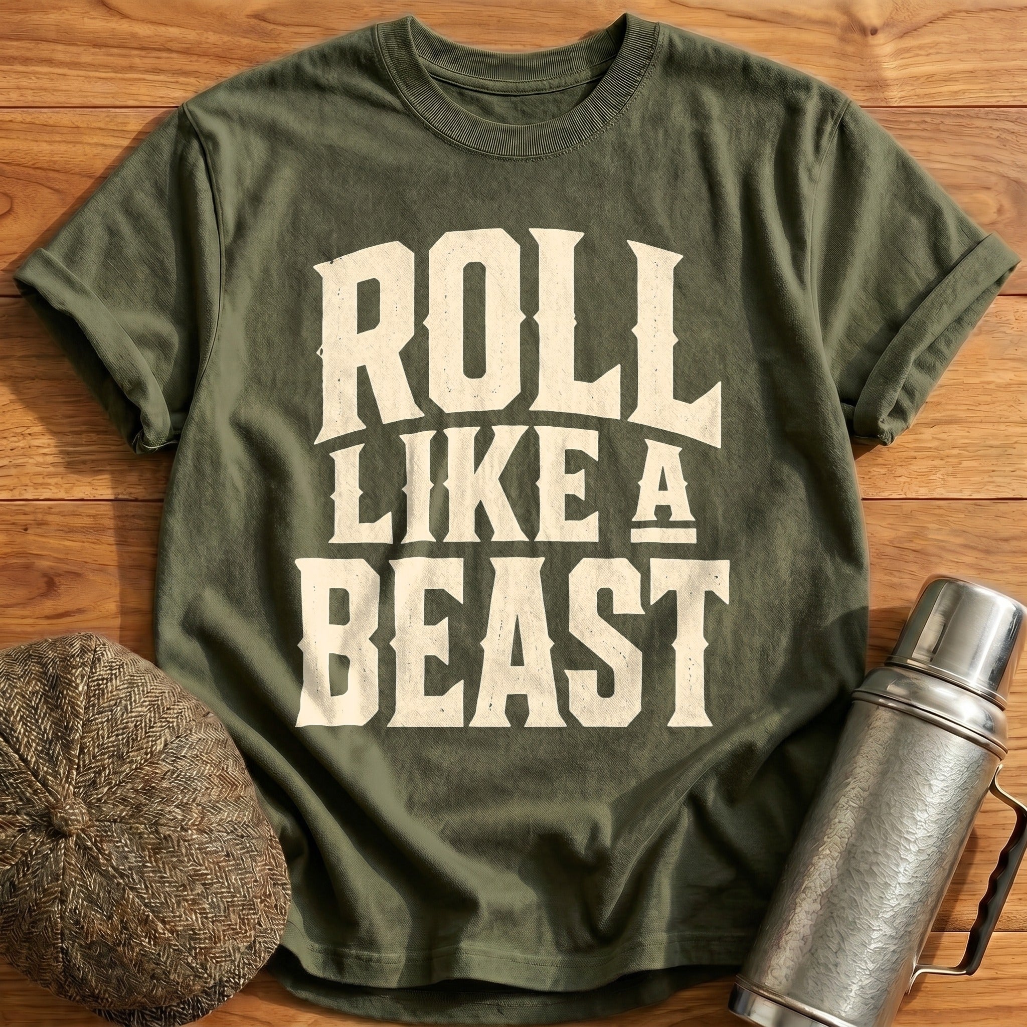 Roll Like A Beast Motivational Gym - Military Green