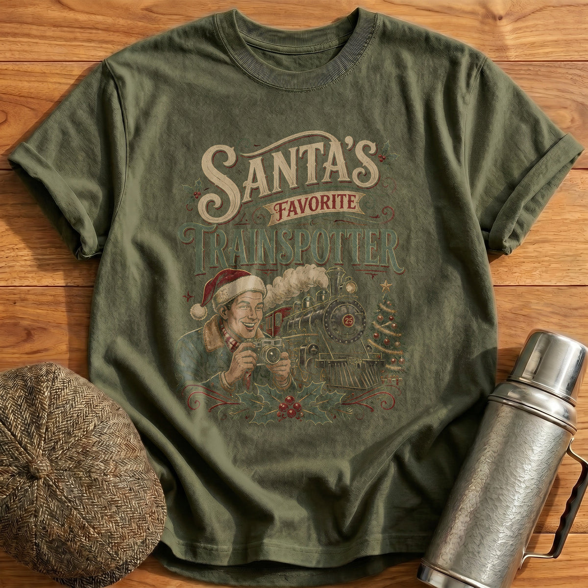Santa's Favorite Trainspotter 19 T-Shirt - Military Green