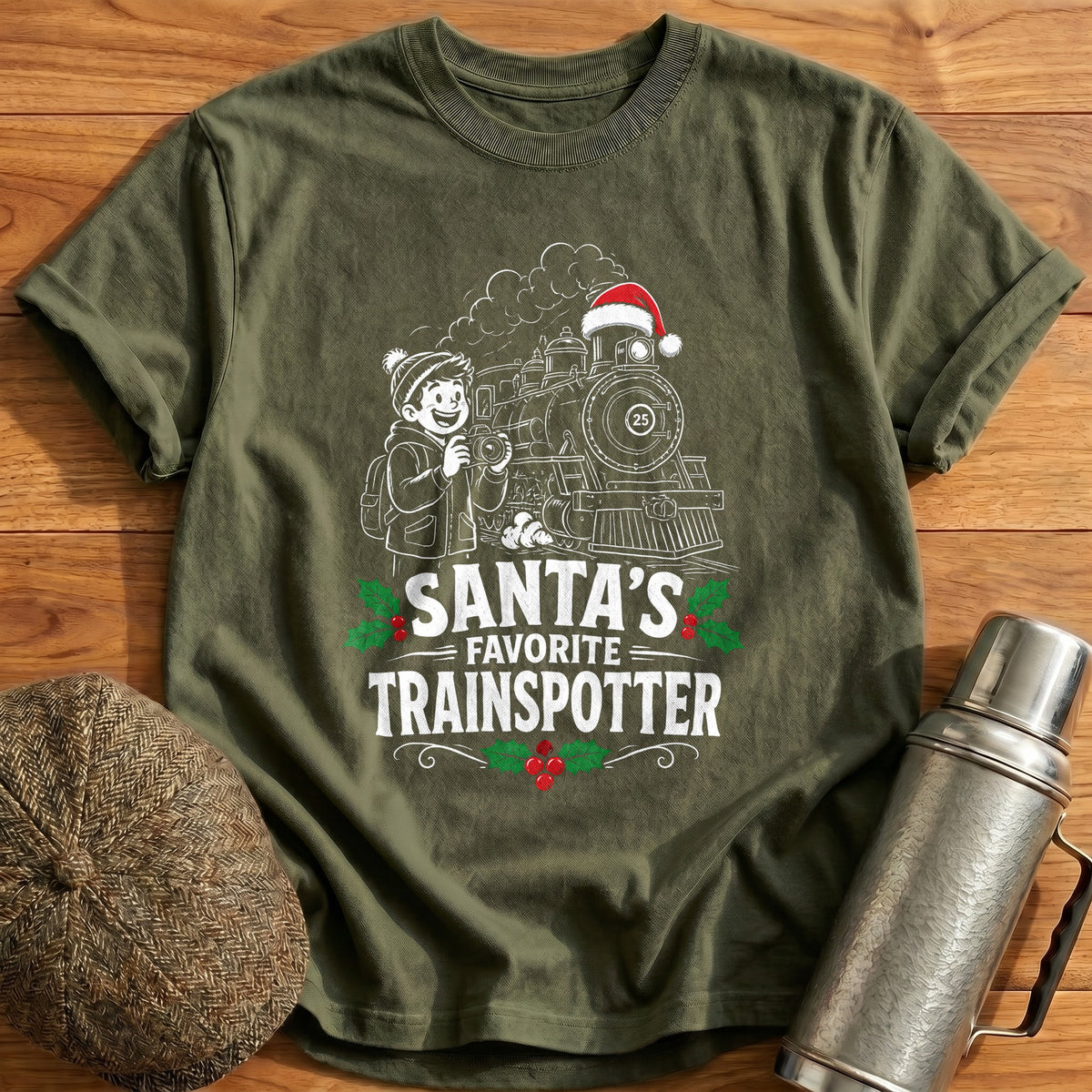 Santa's Favorite Trainspotter 66 T-Shirt - Military Green