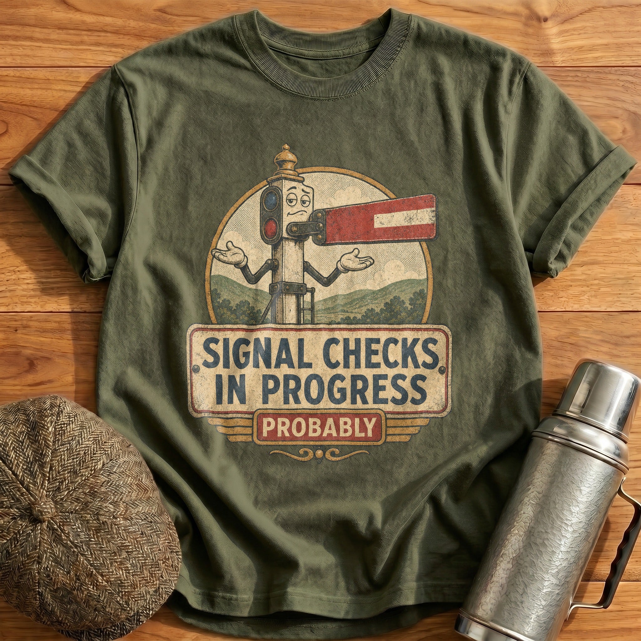 Signal Checks Probably T-Shirt - Military Green