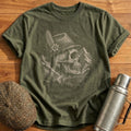 Skull Wearing Swiss Mountain Railway Tyrolean Hat Side Profile T-Shirt - Military Green