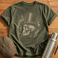 Skull Wearing Victorian Top Hat Side Profile T-Shirt - Military Green