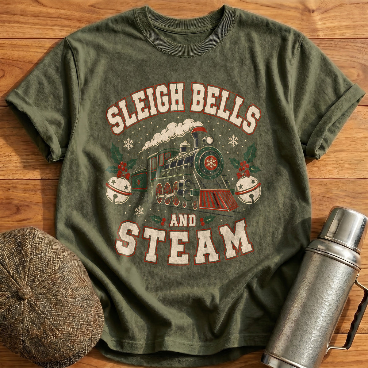 Sleigh Bells And Steam 98 T-Shirt - Military Green