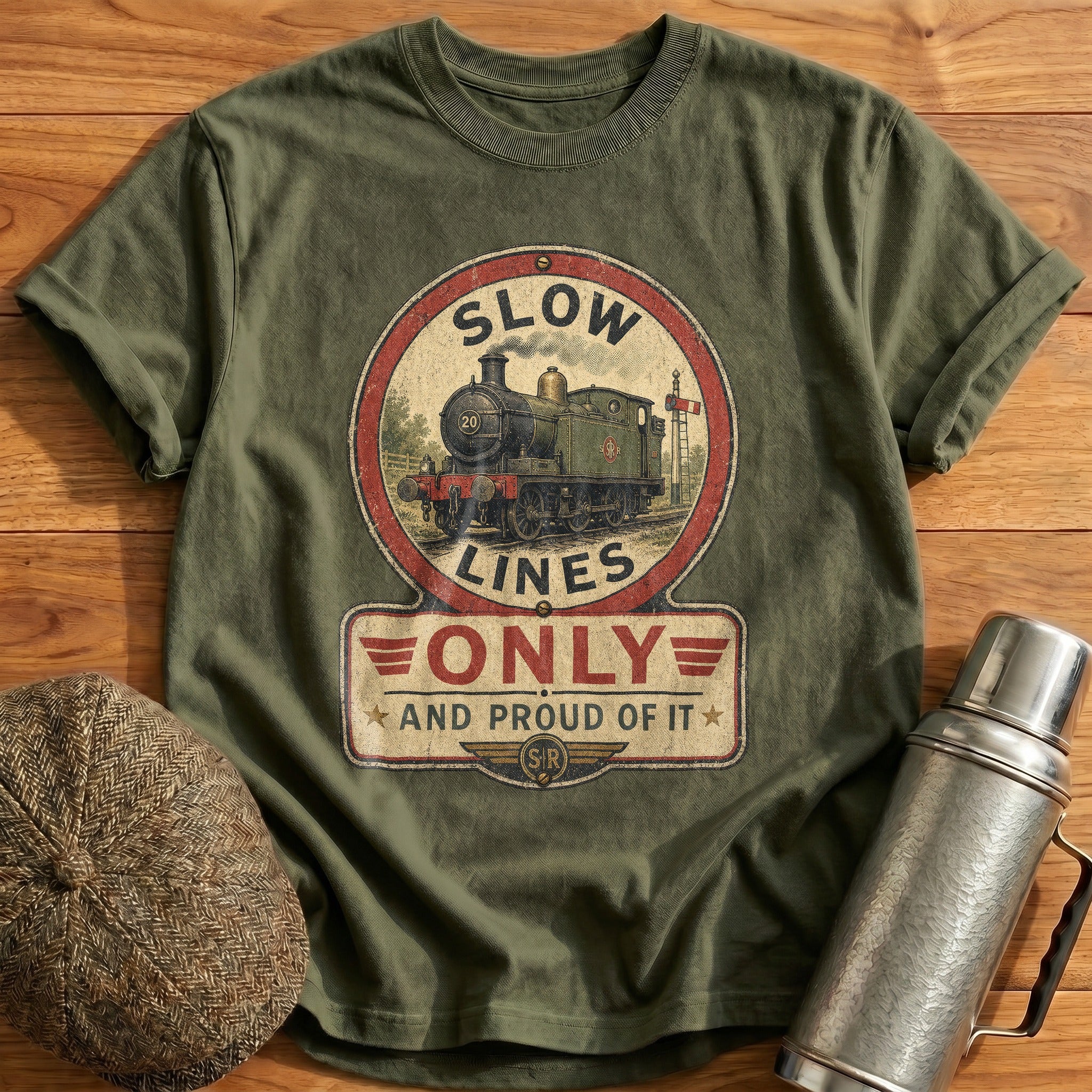 Slow Lines Only T-Shirt - Military Green