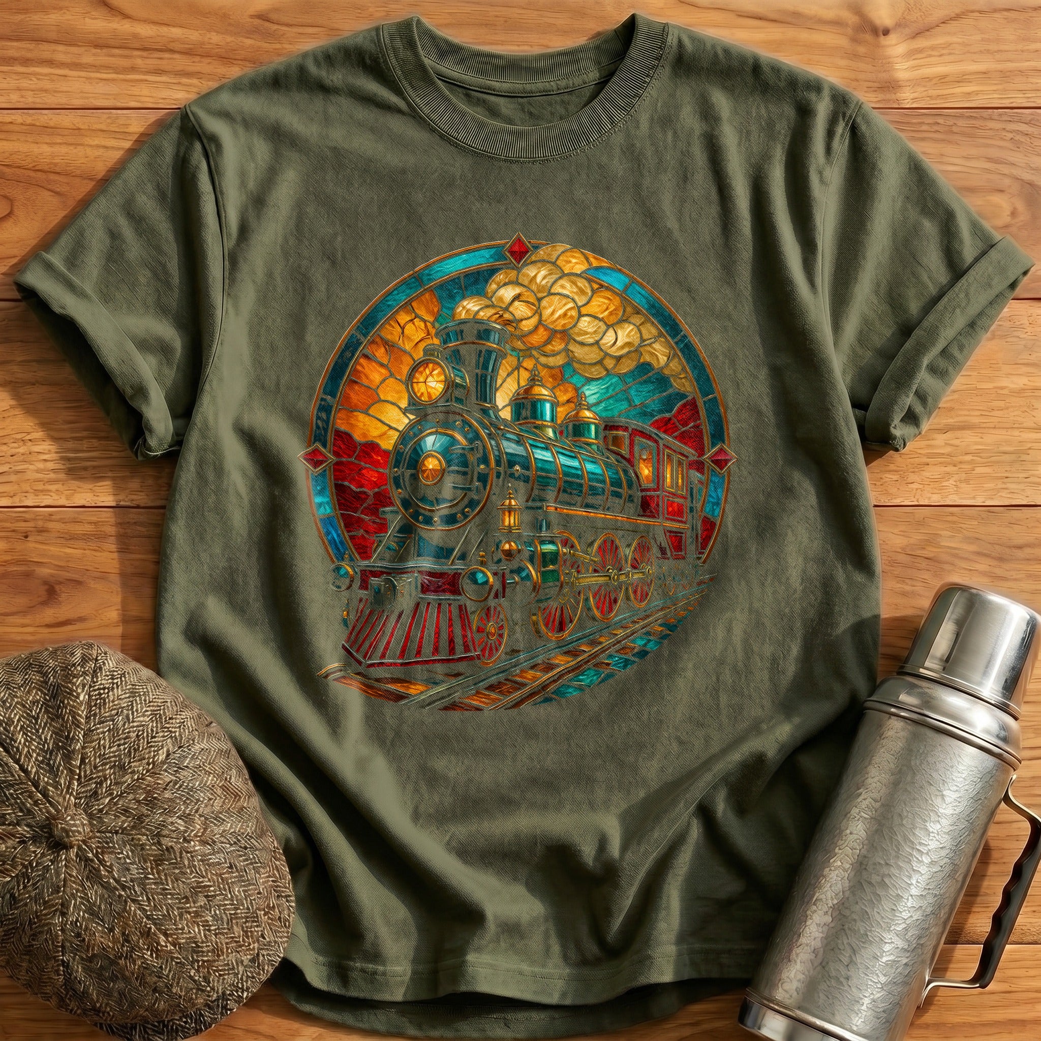 Stained Glass Loco 36 T-Shirt - Military Green