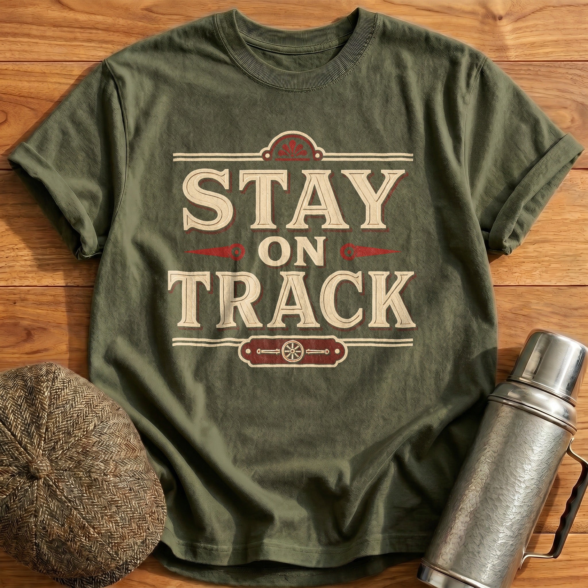 Stay On Track Train Enthusiast - Military Green