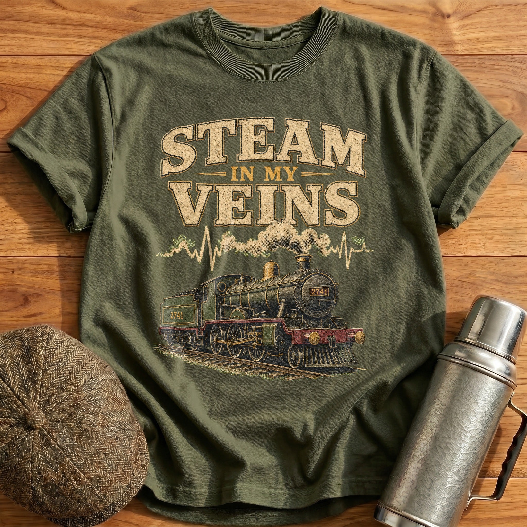 Steam in My Veins T-Shirt - Military Green