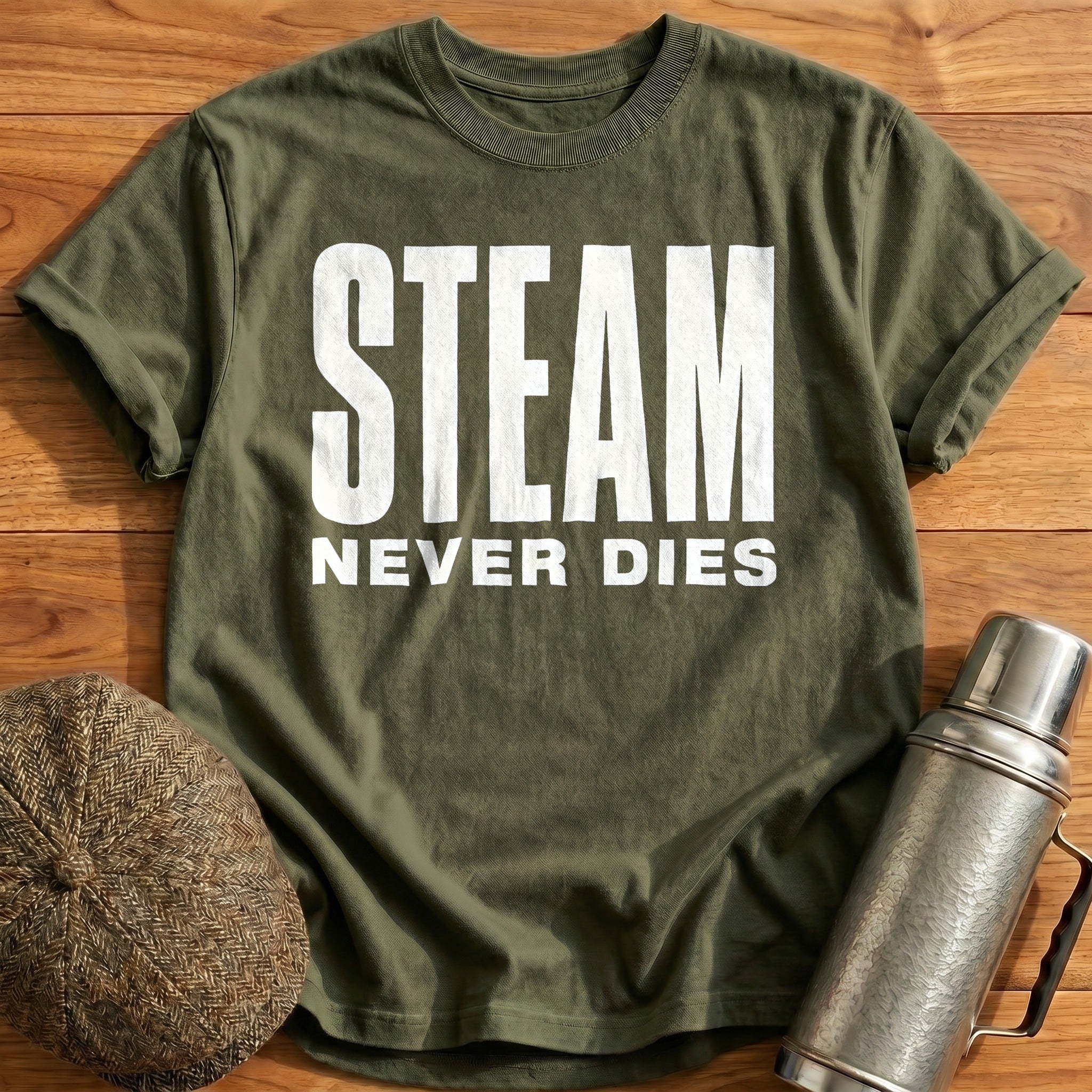 Steam Never Dies 35 T-Shirt - Military Green
