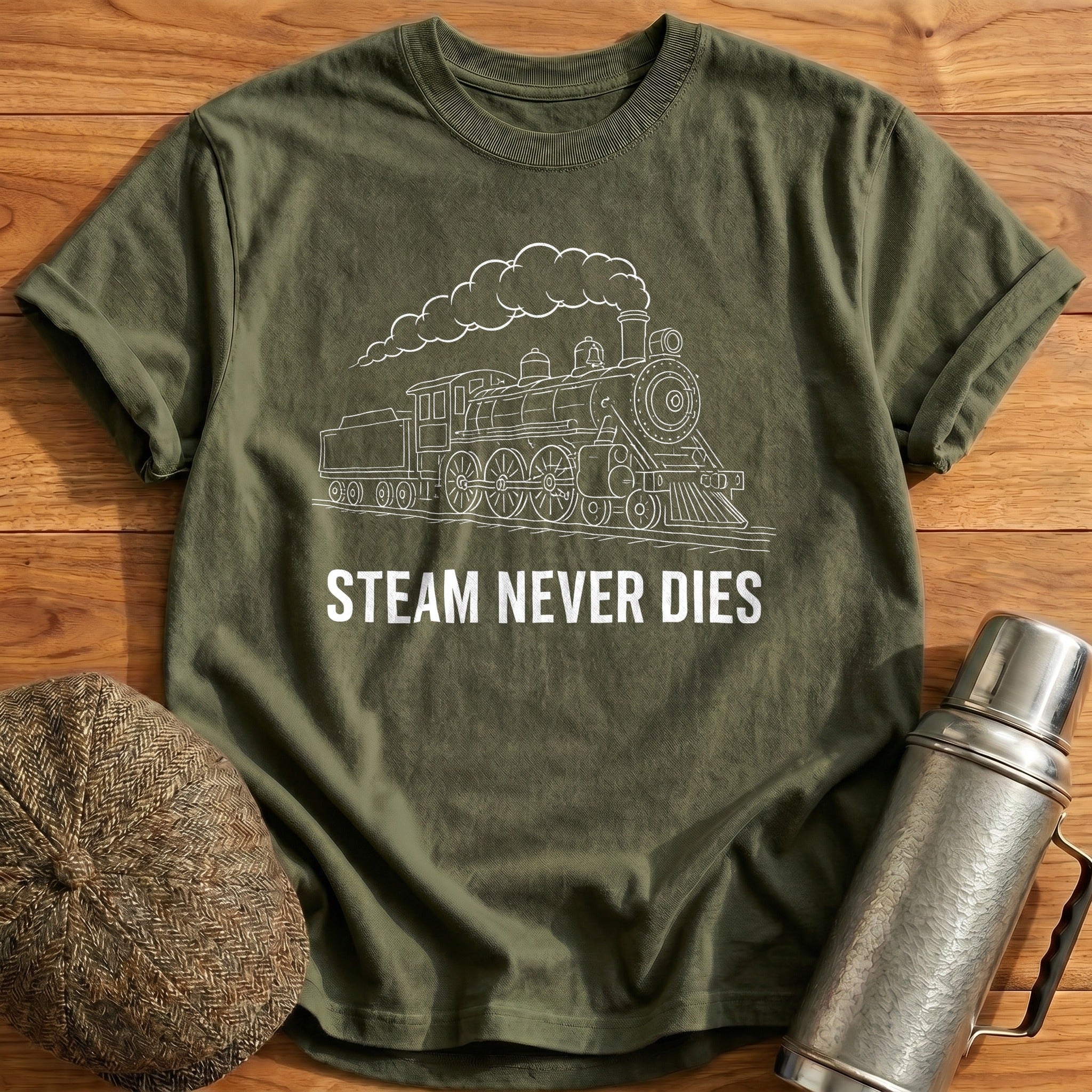 Steam Never Dies 41 T-Shirt - Military Green