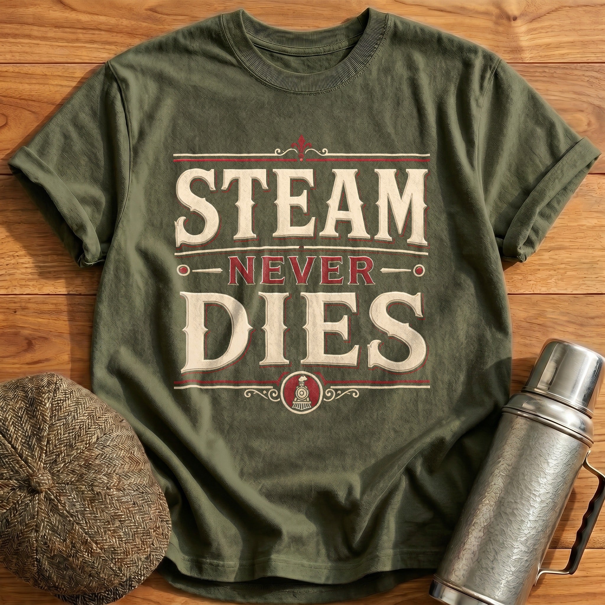 Steam Never Dies Steampunk Locomotive - Military Green