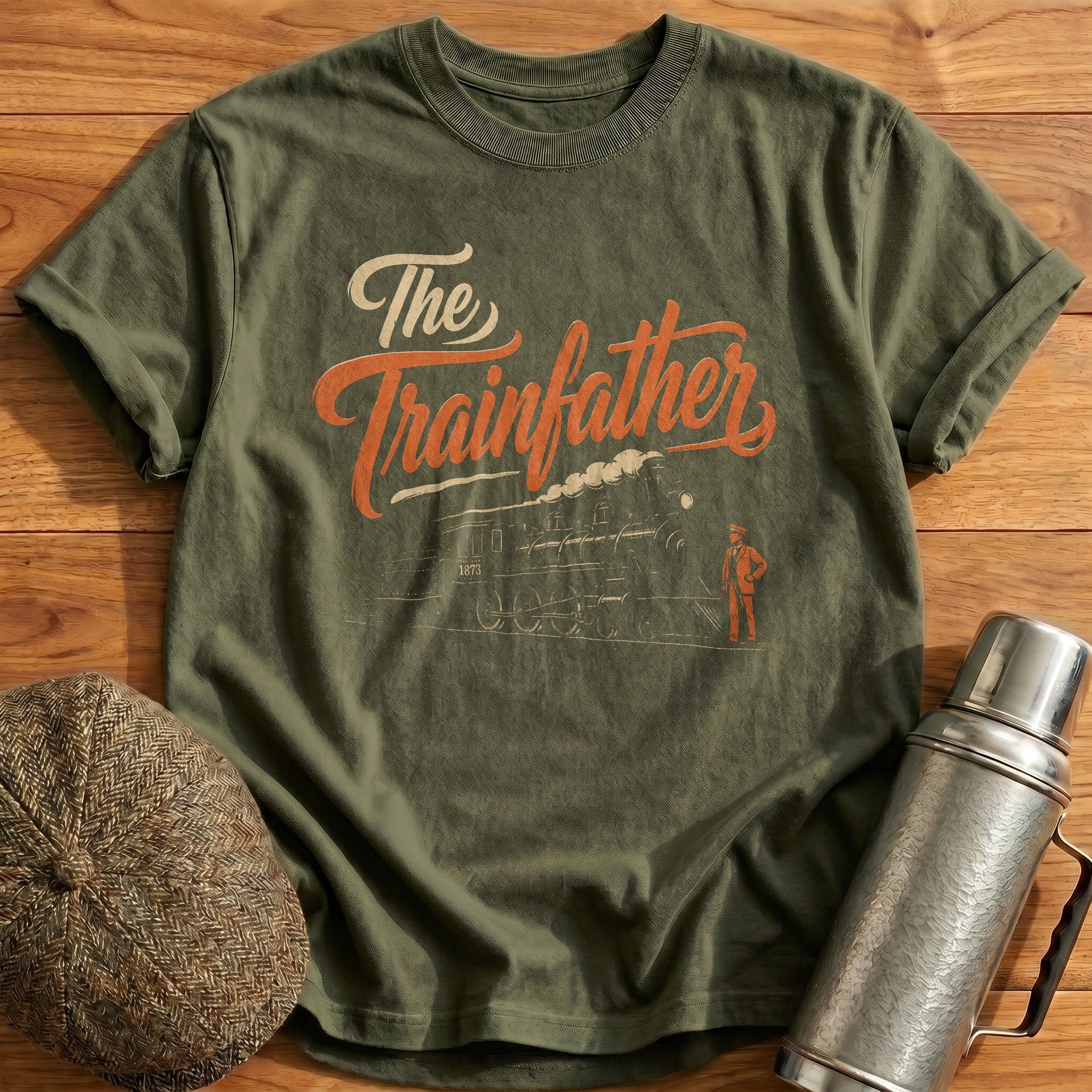 The Trainfather T-Shirt - Military Green