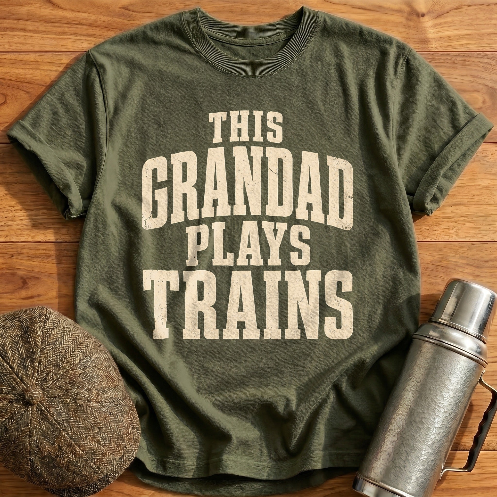 This Grandad Plays Trains Railroad Grandpa Funny - Military Green