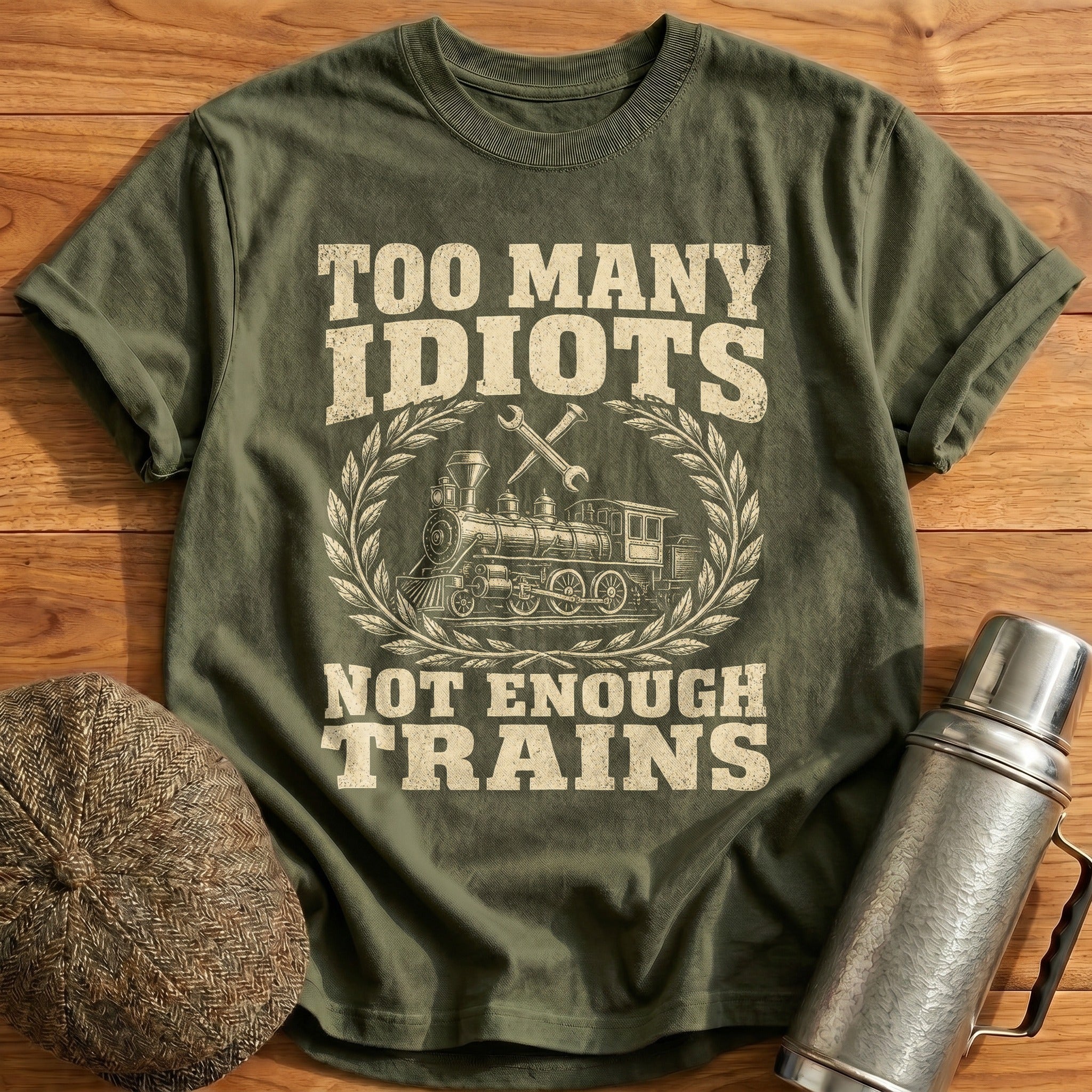 Too Many Idiots Not Enough Trains T-Shirt - Military Green