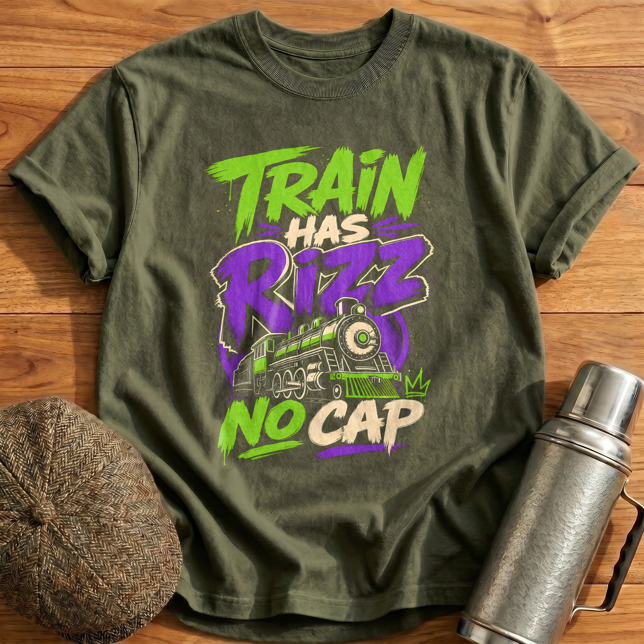 Train Has Rizz No Cap Funny - Military Green