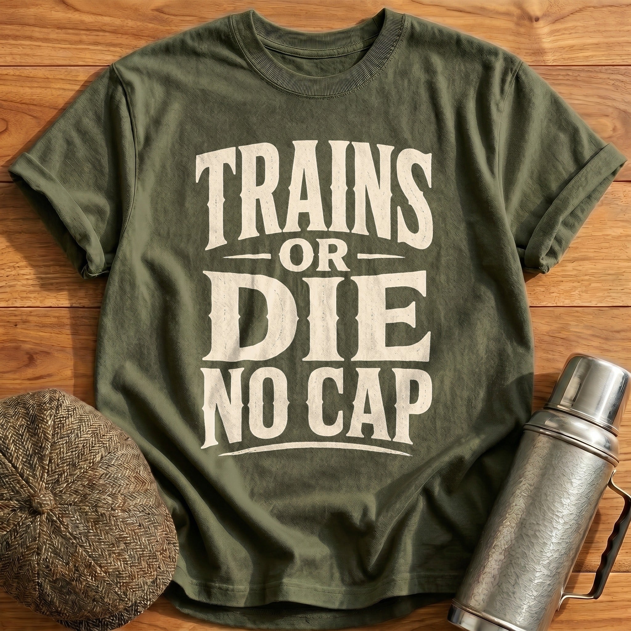 Trains Or Die No Cap Train Spotter Funny - Military Green