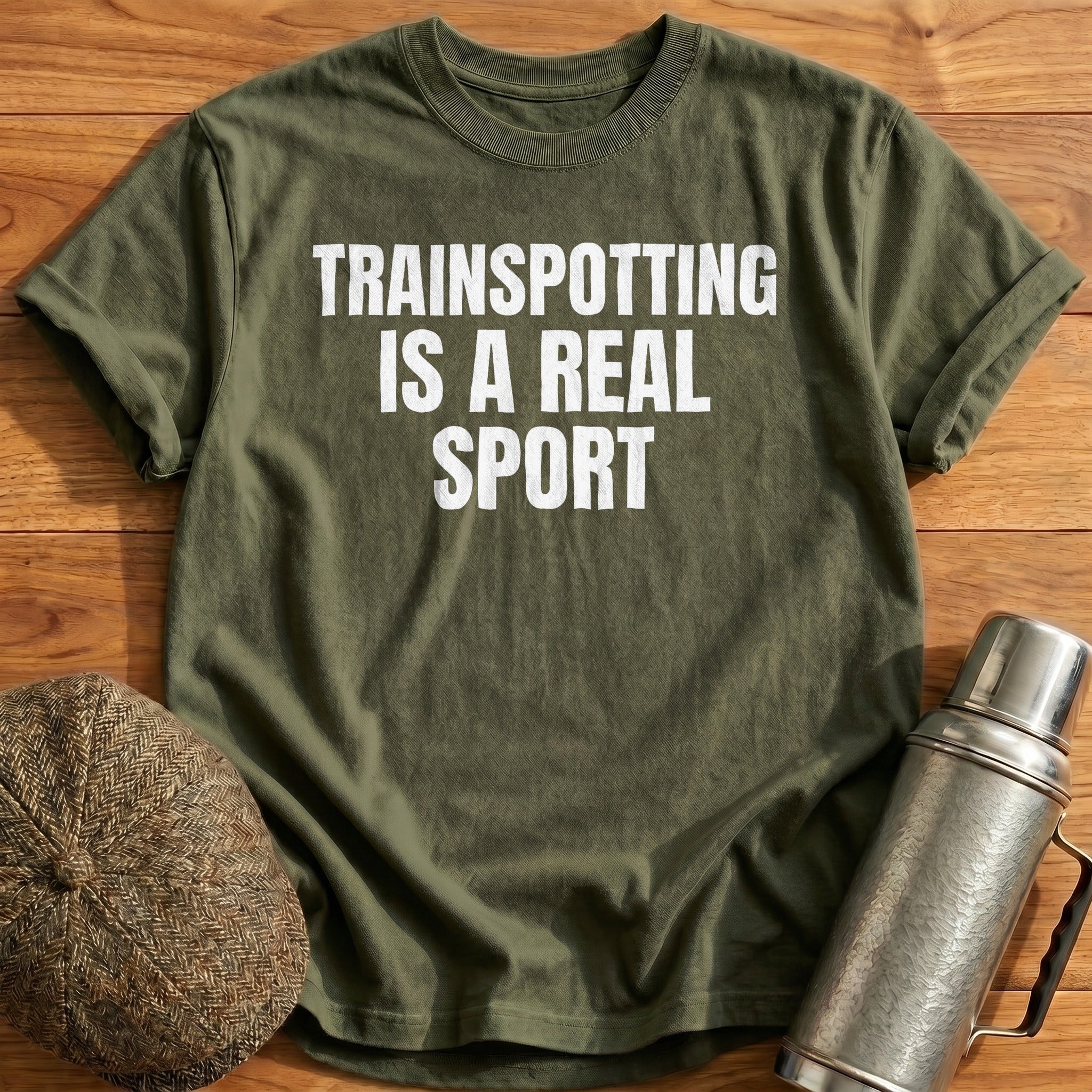 Trainspotting Is A Real Sport T-Shirt - Military Green