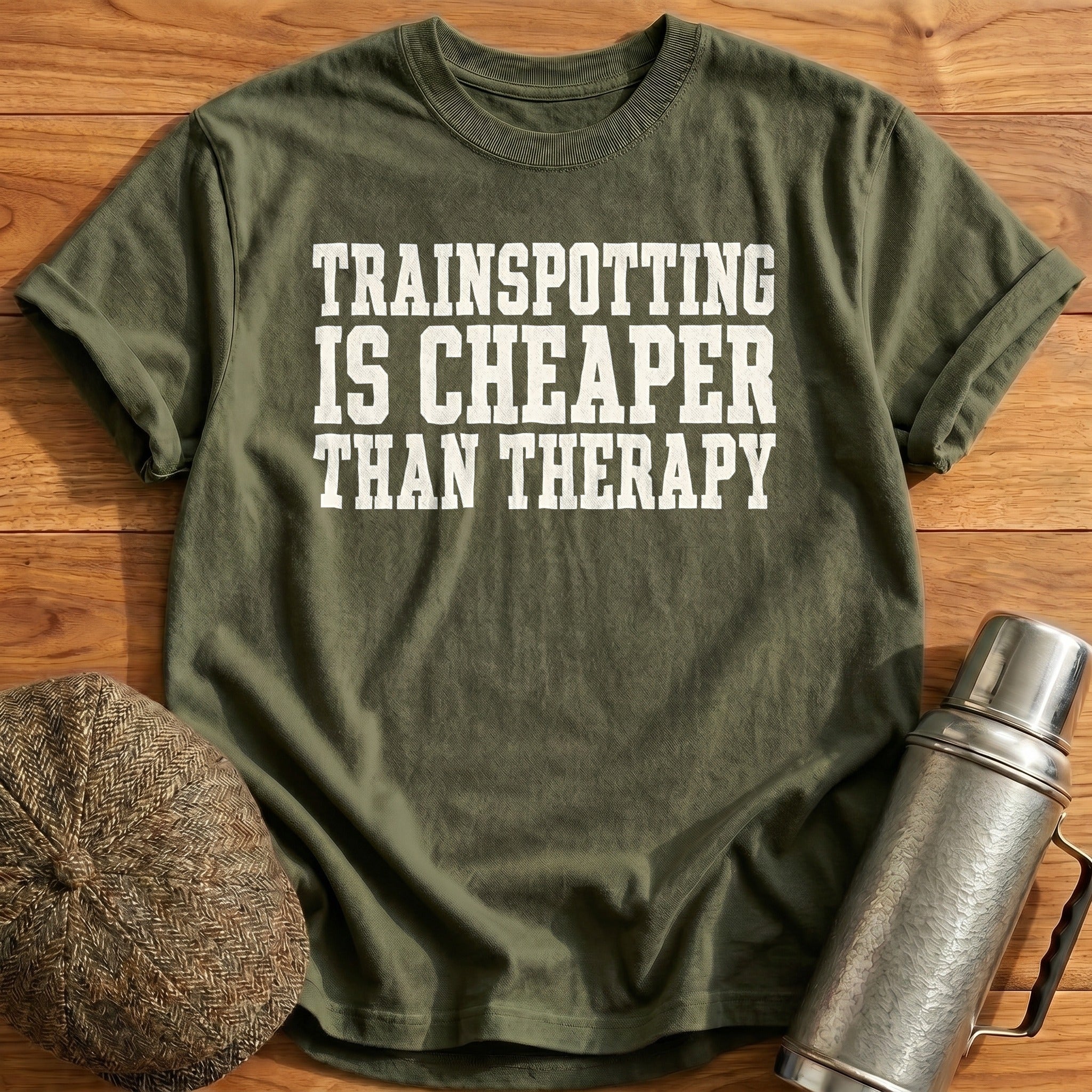Trainspotting Is Cheaper Than Therapy 88 T-Shirt - Military Green