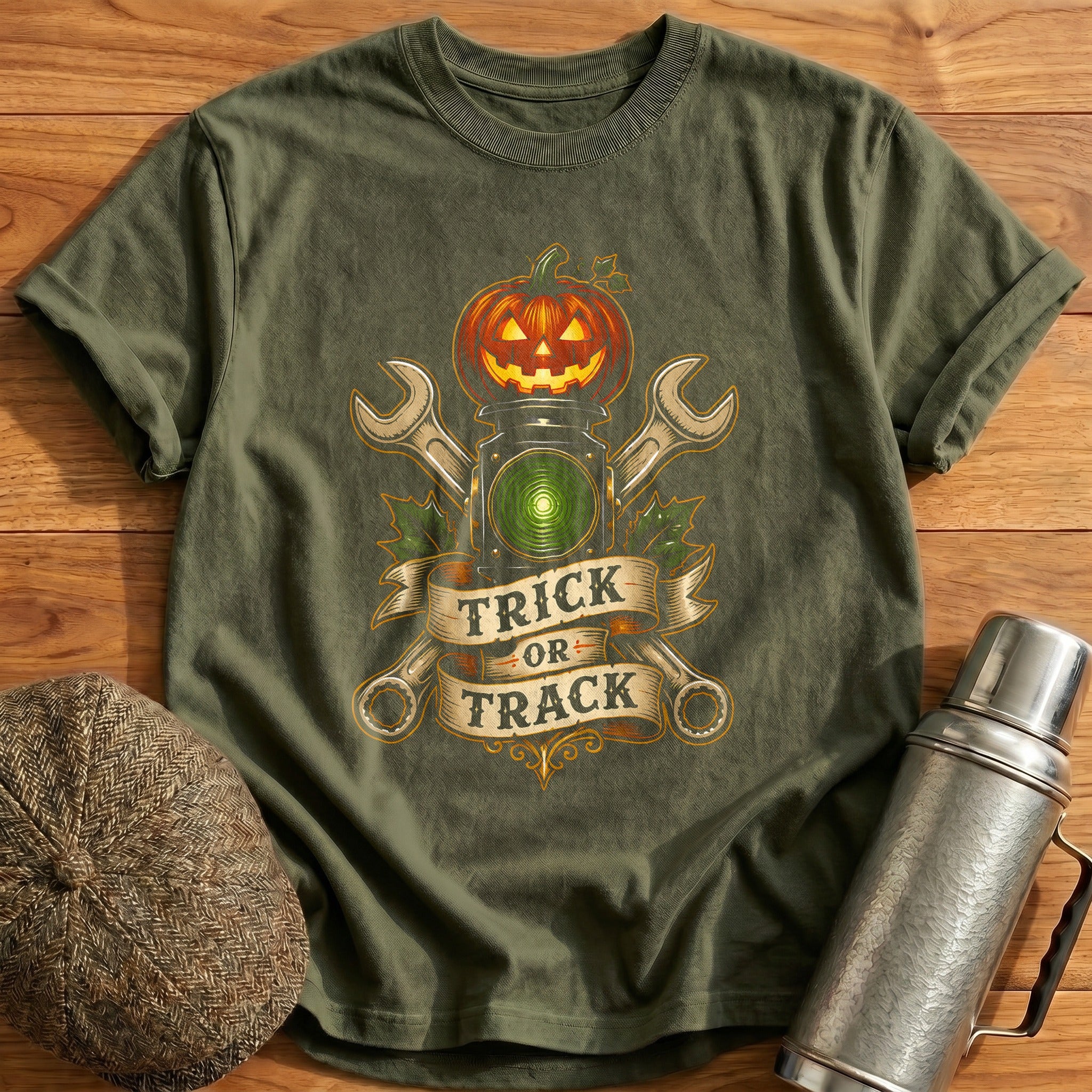 Trick Or Track T-Shirt - Military Green