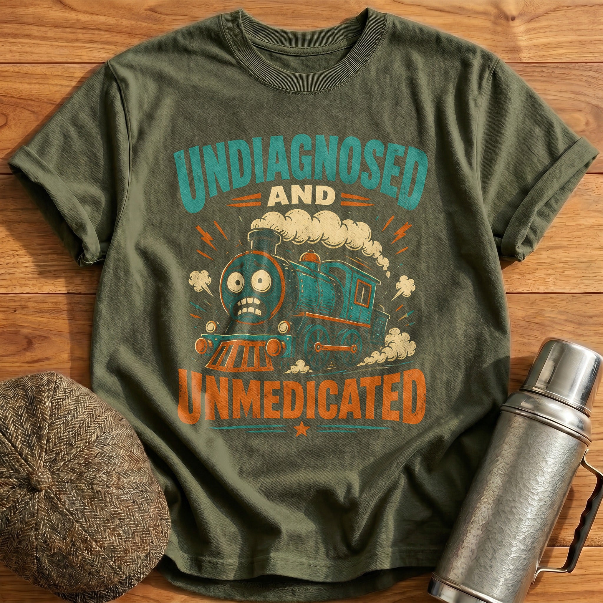 Undiagnosed And Unmedicated Train Spotter Funny - Military Green