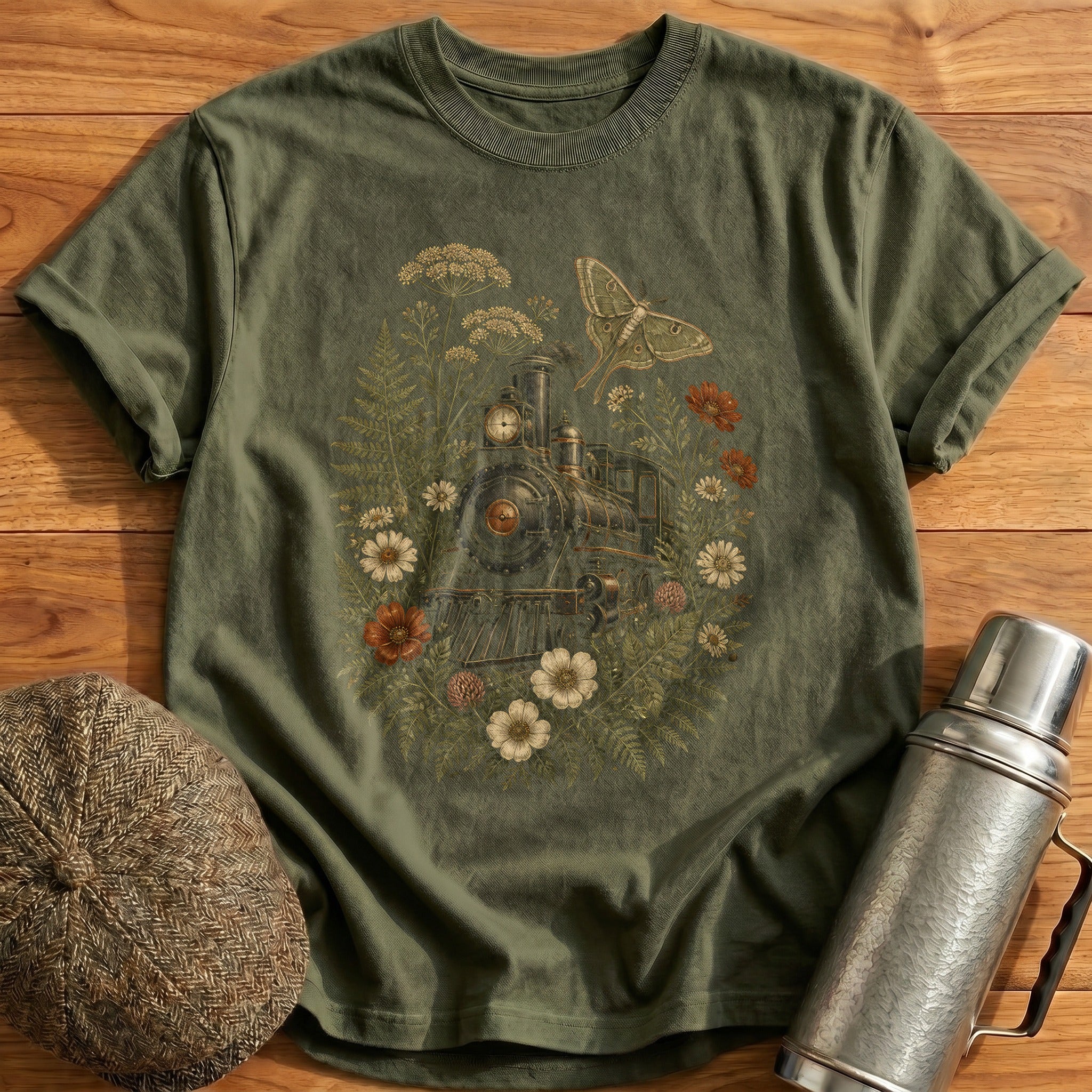 Wildflower & Steam T-Shirt - Military Green