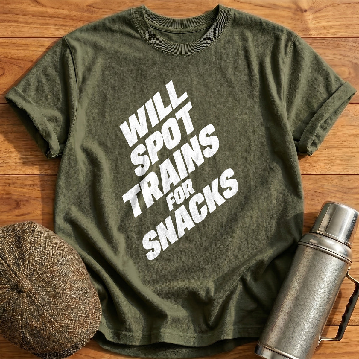Will Spot Trains For Snacks 18 T-Shirt - Military Green
