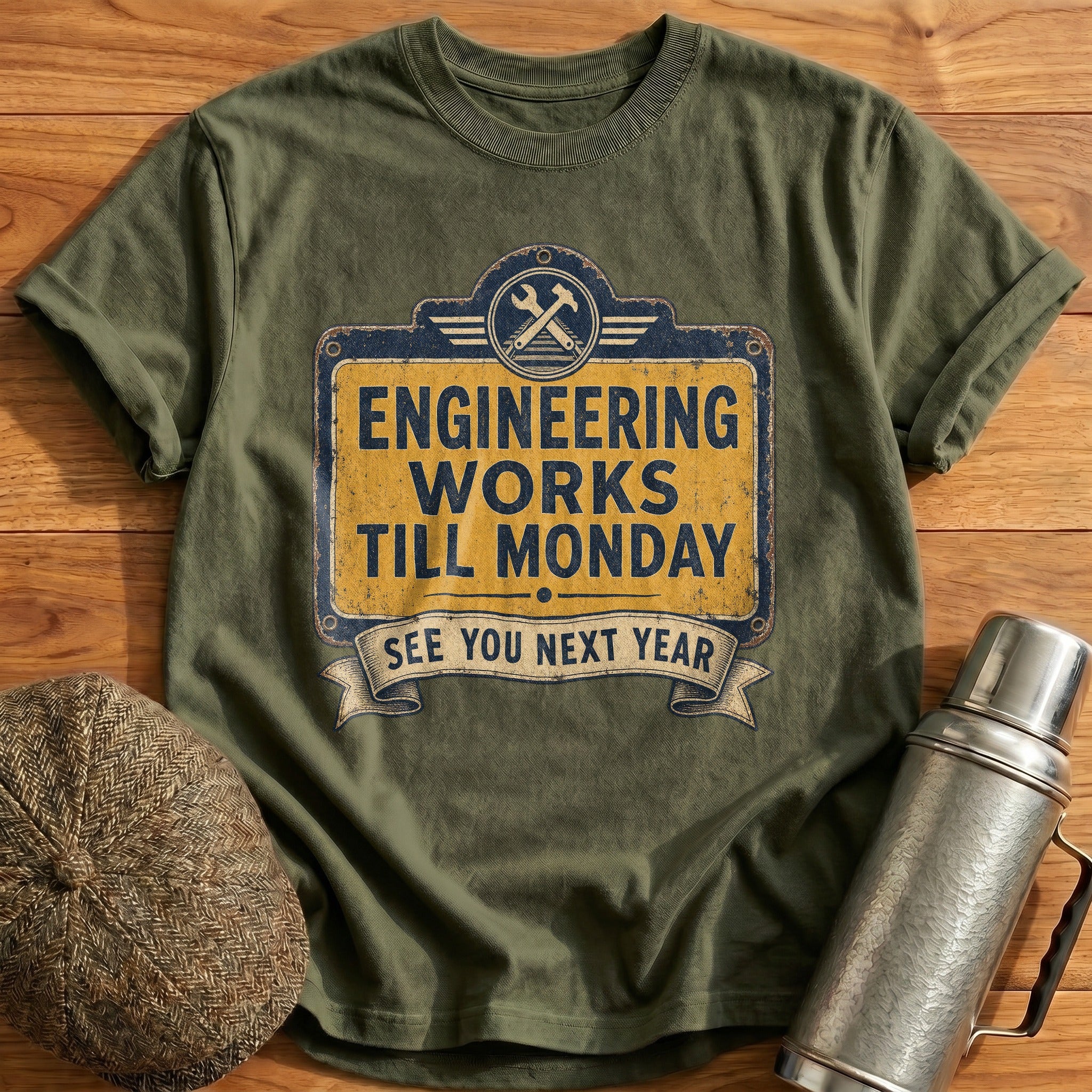 Works Until Monday T-Shirt - Military Green