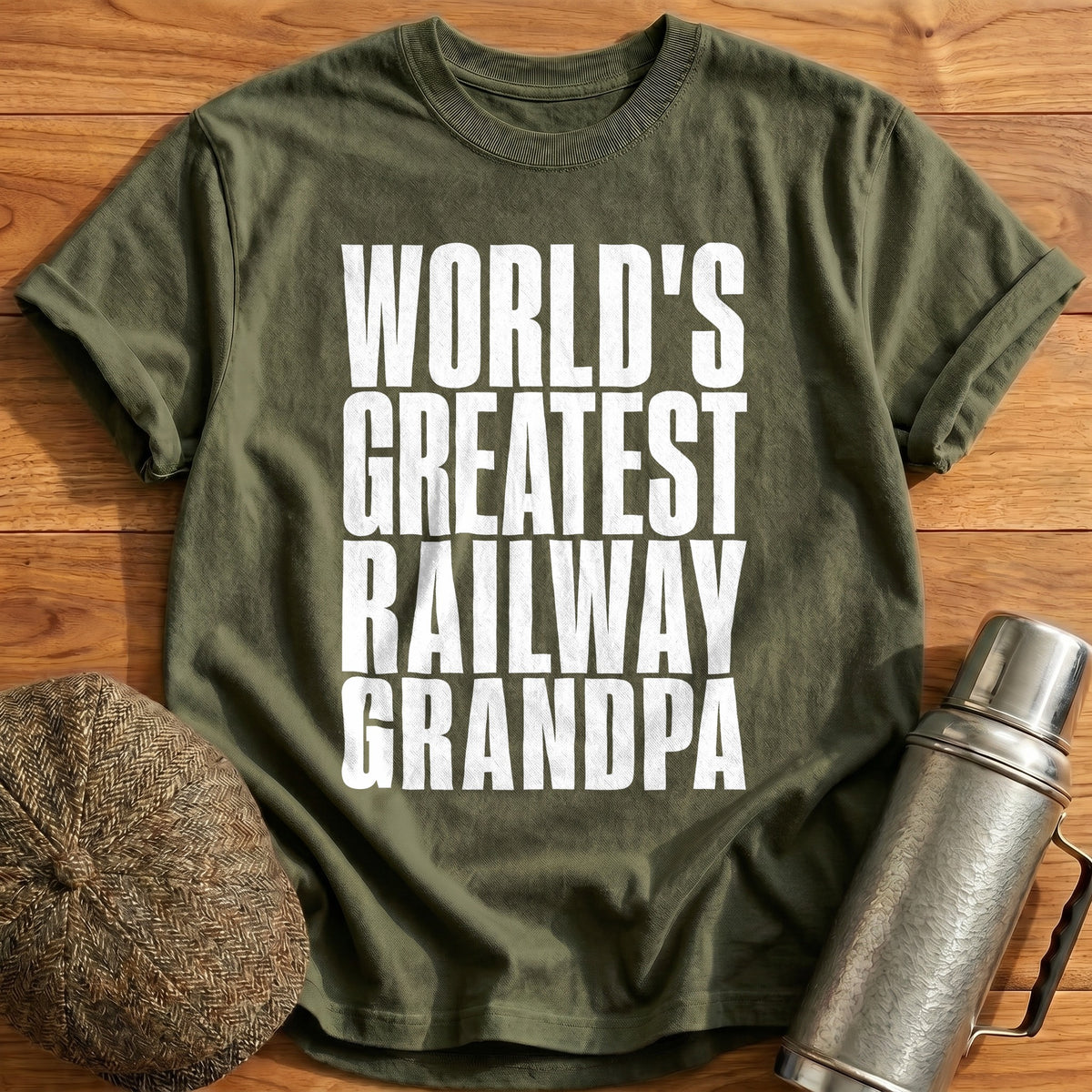 World's Greatest Railway Grandpa 90 T-Shirt - Military Green