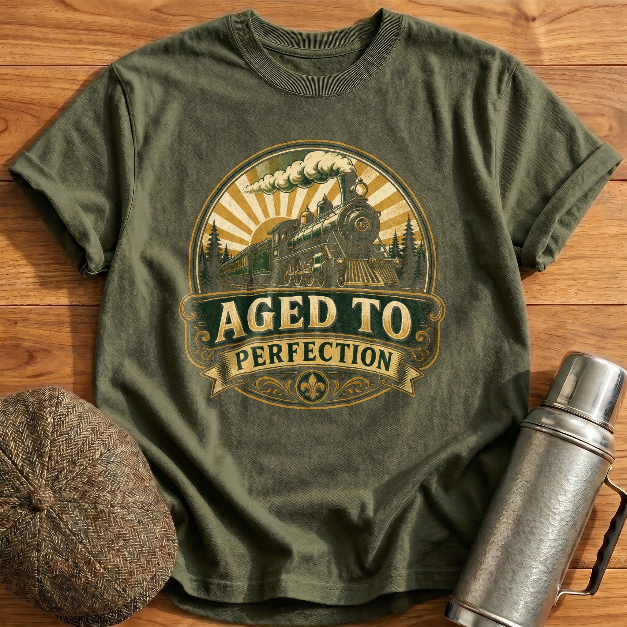 Aged to Perfection Train T-Shirt - Military Green