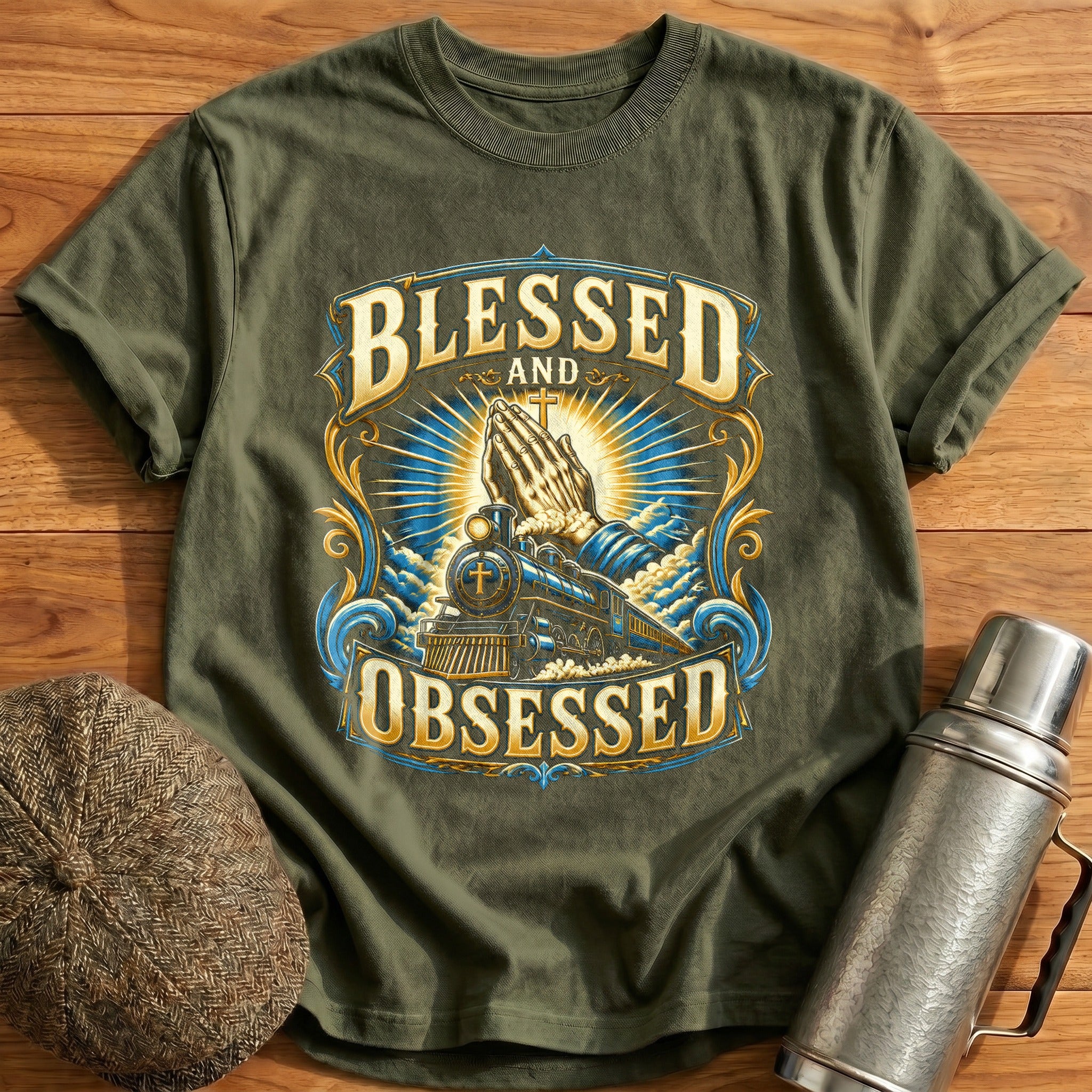 Blessed Obsessed Train T-Shirt - Military Green