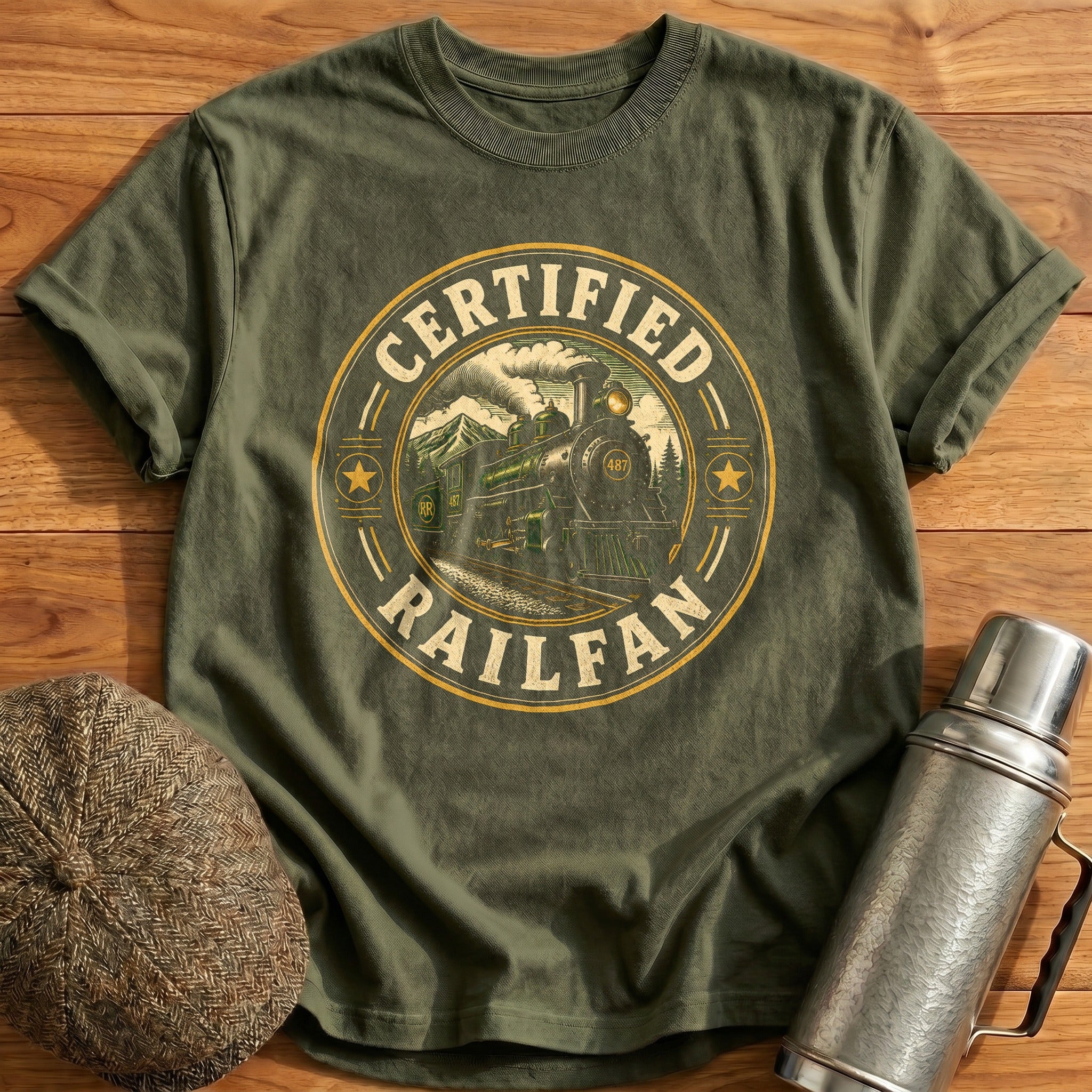 Certified Railfan T-Shirt - Military Green