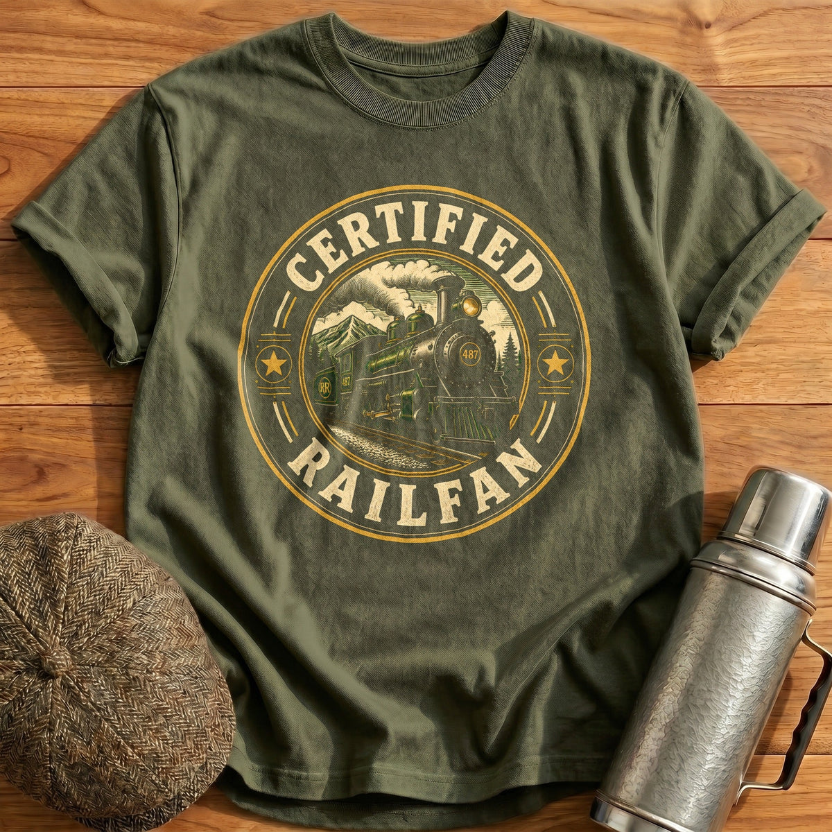 Certified Railfan Kids T-Shirt - Military Green