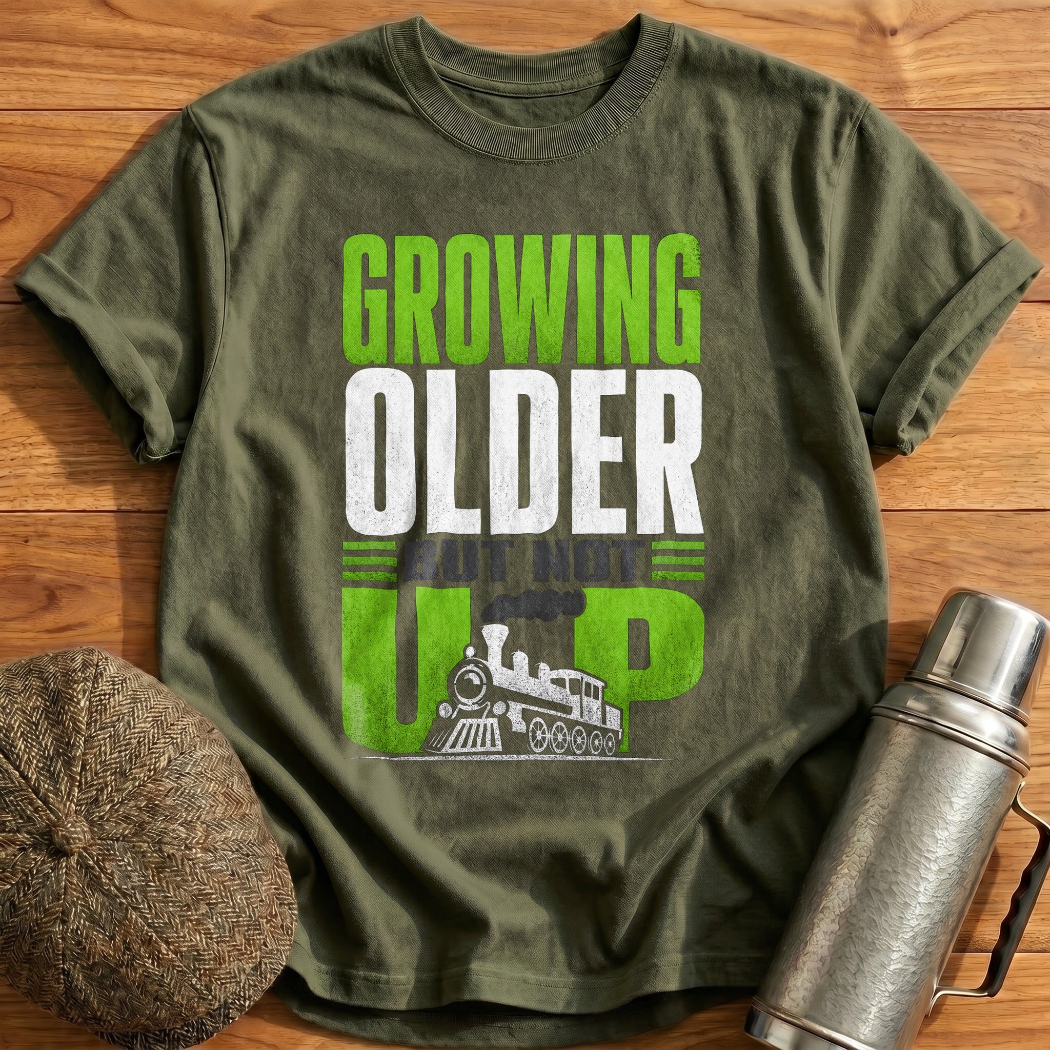 Growing Older Typo T-Shirt - Military Green