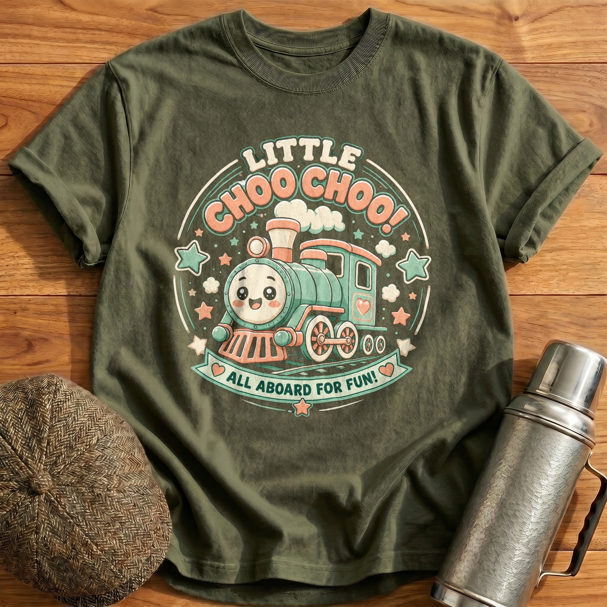Kawaii Train T-Shirt - Military Green